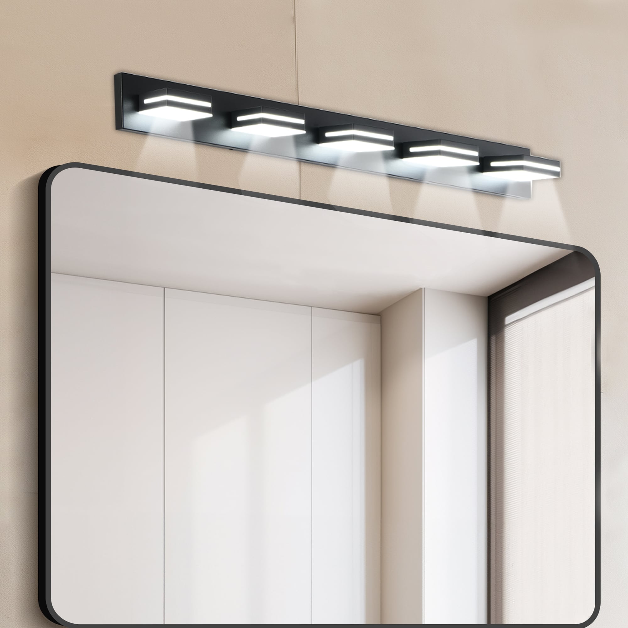 Shinevoy 40.6 in. Matte Black Over Mirror Bath Wall Lighting Sleek Minimalist Design Vanity with 5 Integrated LED Light