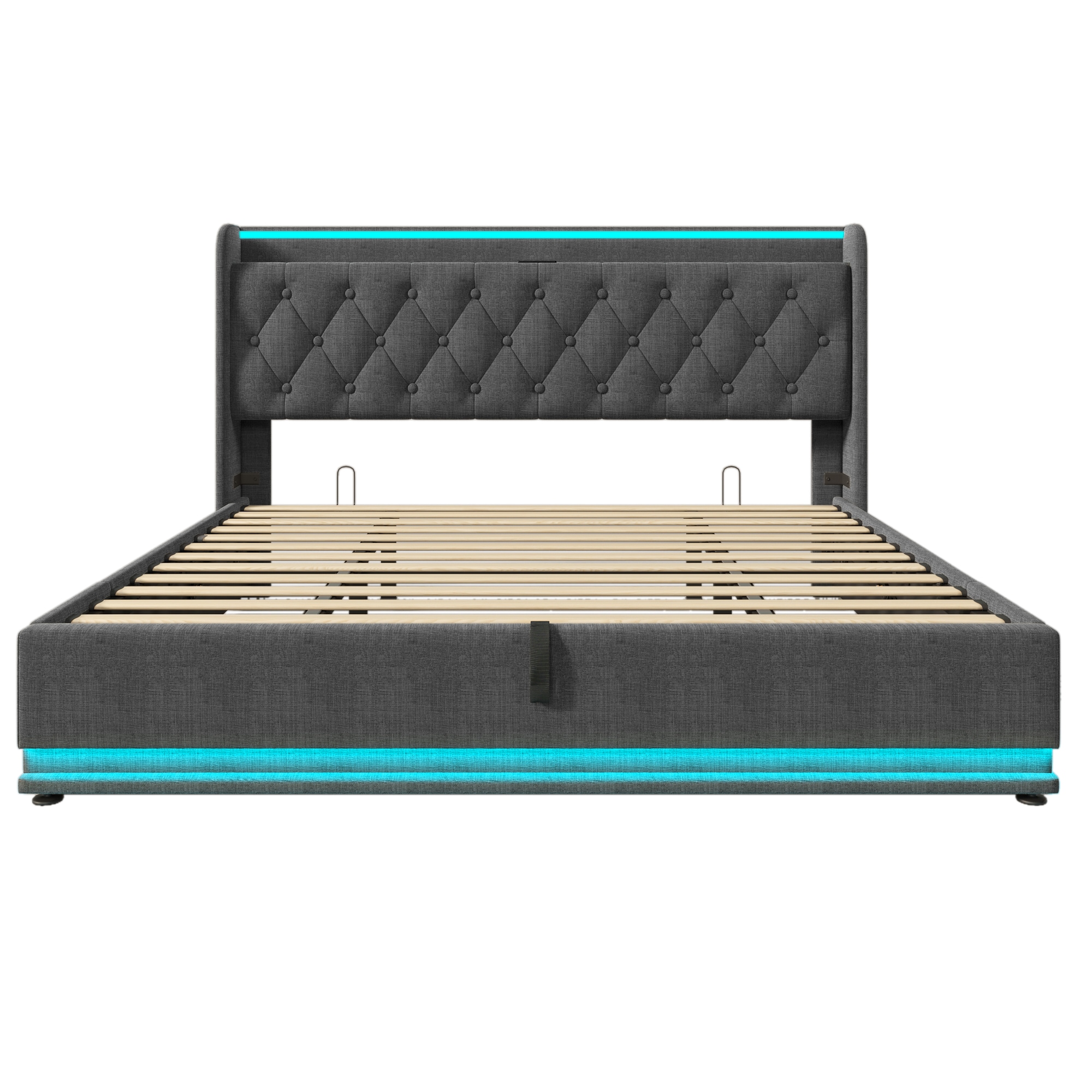 Bybafun YC4700018 Gray King Wood and metal Bed frame Bed with Storage