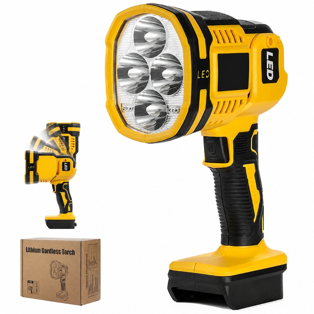 Lukvuzo  Cordless LED Work Light 1500 Lumen Handheld Spotlight with Long Range Flashing Mode Pivoting Head for Workshop Camping Jobsites Durable