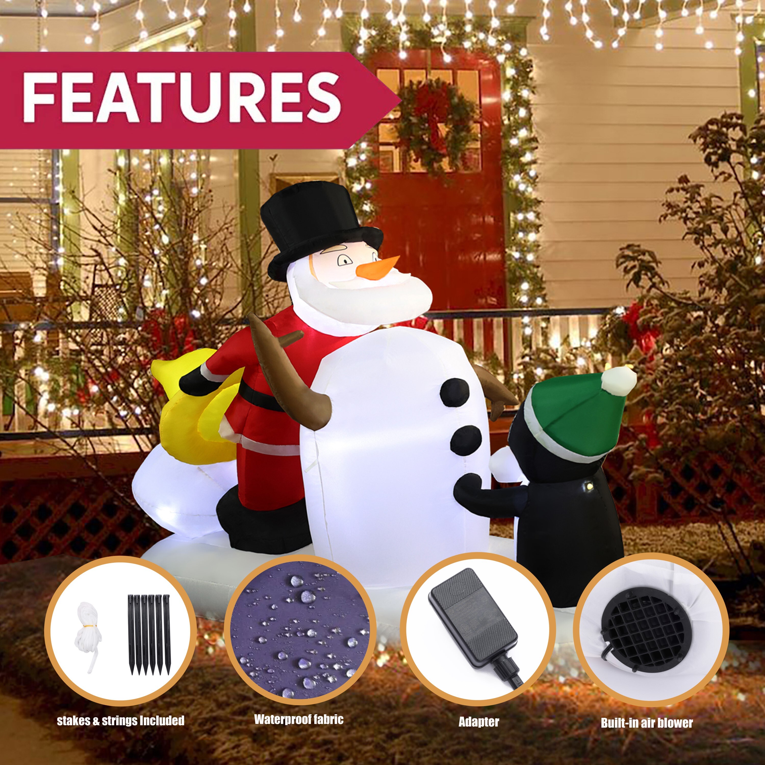 LuxenHome 4.59-ft Lighted Snowman Christmas Inflatable in the