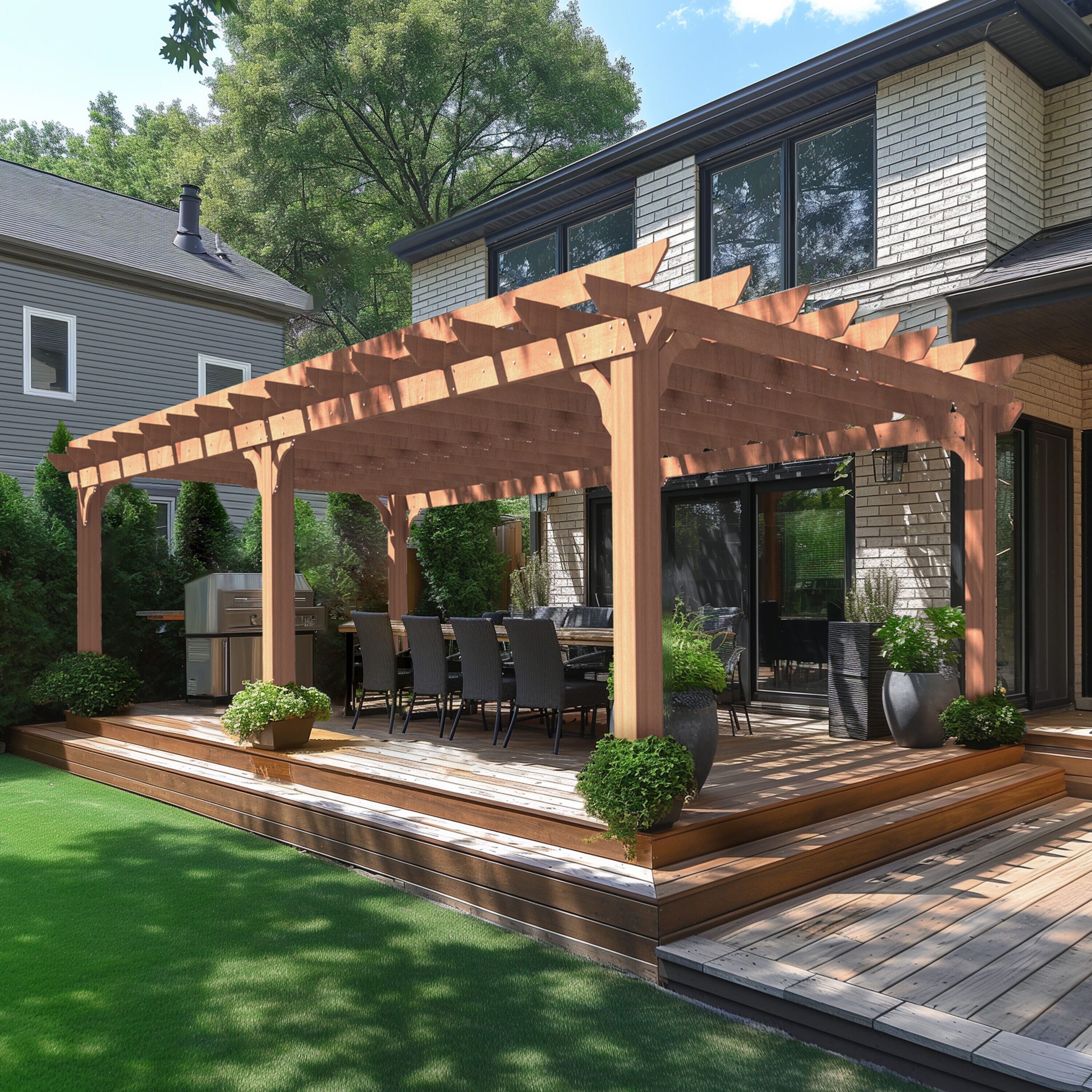 VEIKOUS 12x20 Pergola 20-ft W x 12-ft L x 7-ft 3-in H Brown Wood Freestanding Pergola