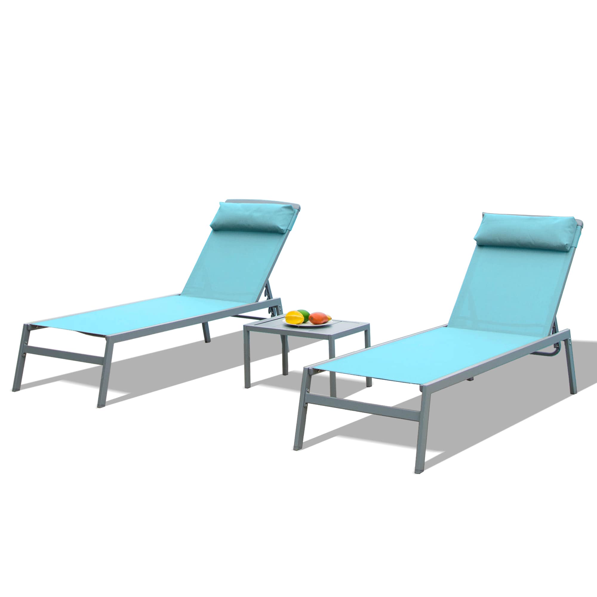 Siavonce XH25800 Set of 2 Stackable Gray Aluminum Frame Stationary Chaise Lounge Chair with Mesh Seat