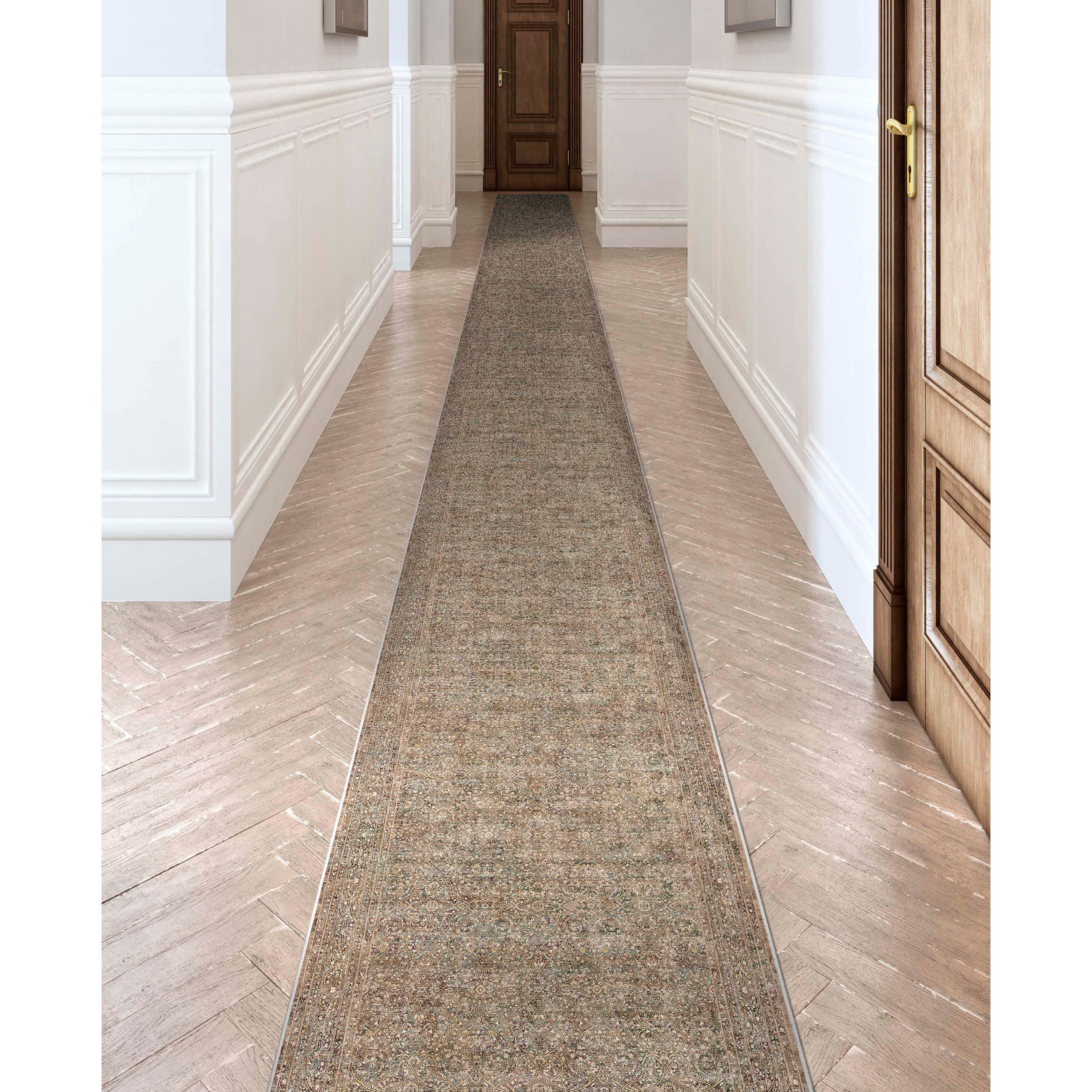 Well Woven W-AS-02B-2H 2 x 24 (ft) Flatweave Polyester Beige Rectangular Indoor Medallion Vintage Runner rug