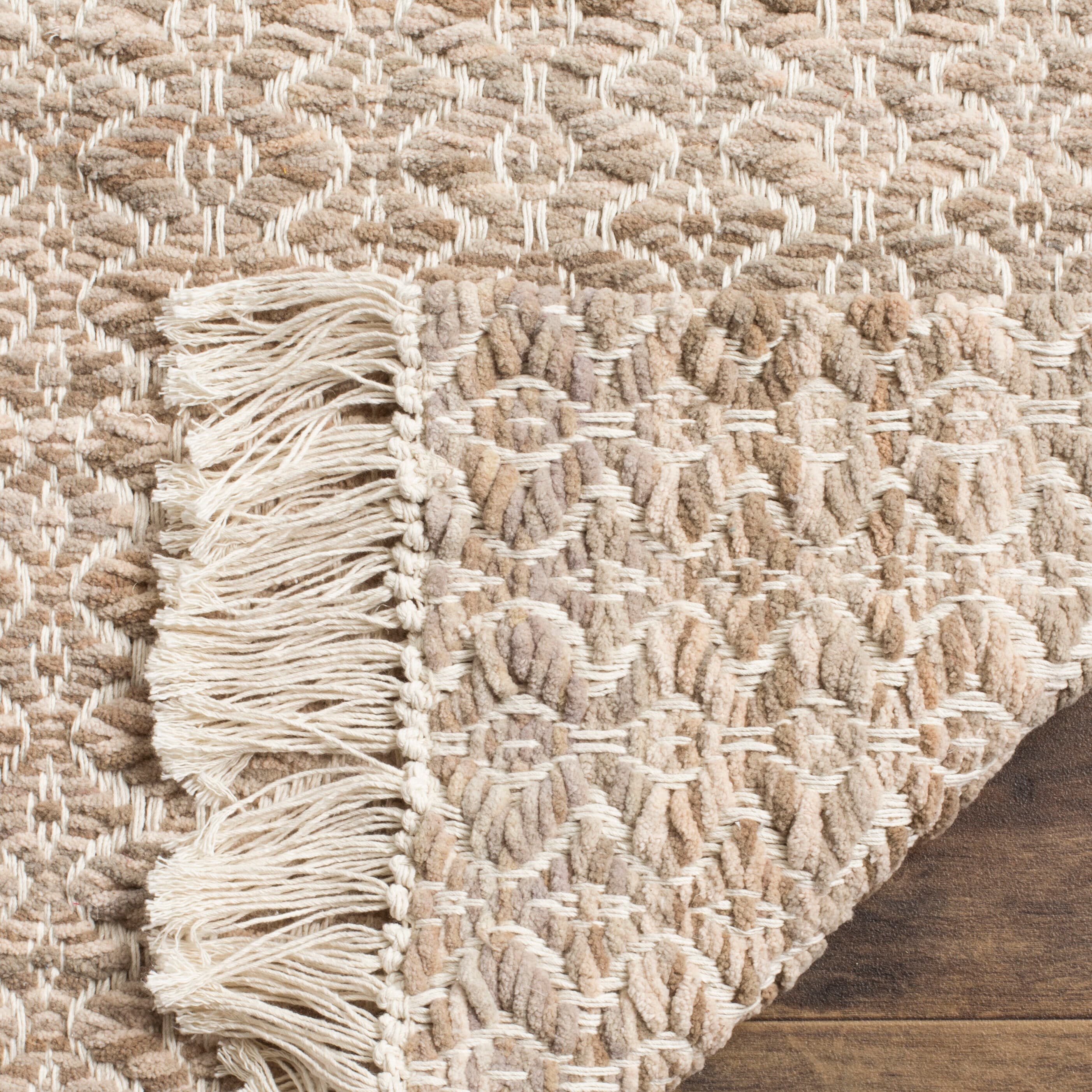 Ivory and Beige Geometric Flat Woven Cotton Area Rug 4' x 6'