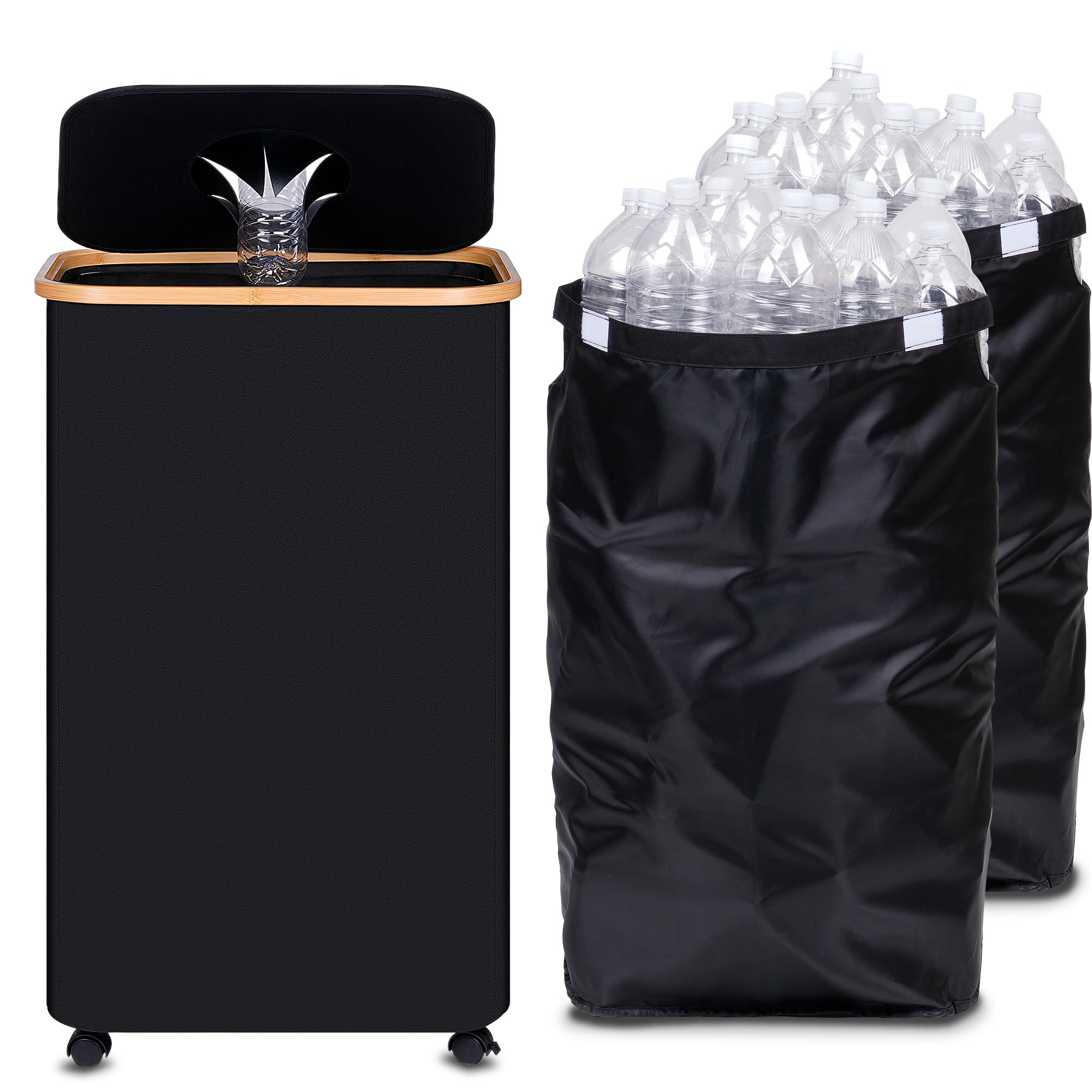 DHMHD  Kitchen Recycling Bin 100L 26 Gallon with Wheels and Two Reusable Inner Bags Black durable home and garden accessory designed for everyday