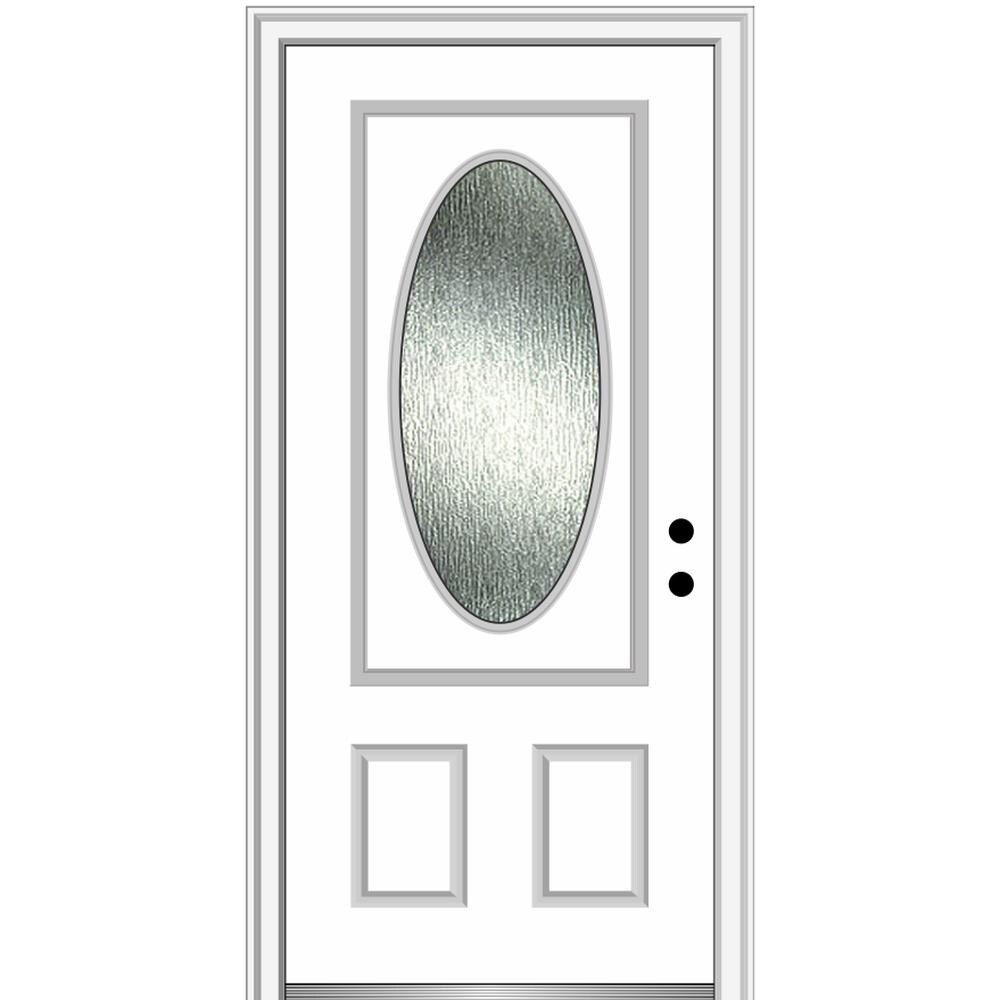 MMI DOOR ZZ367859L Rainglass 36-in x 80-in Fiberglass Oval Lite Left-Hand Inswing Primed Prehung Front Door with Brickmould Solid Core