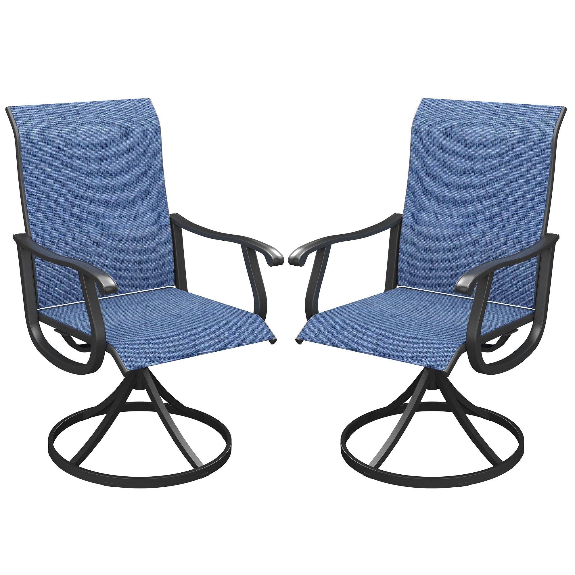 Damerin Z0101F Patio Chairs Set of 2 Navy Metal Frame Swivel Conversation Chair with Navy Mesh Seat