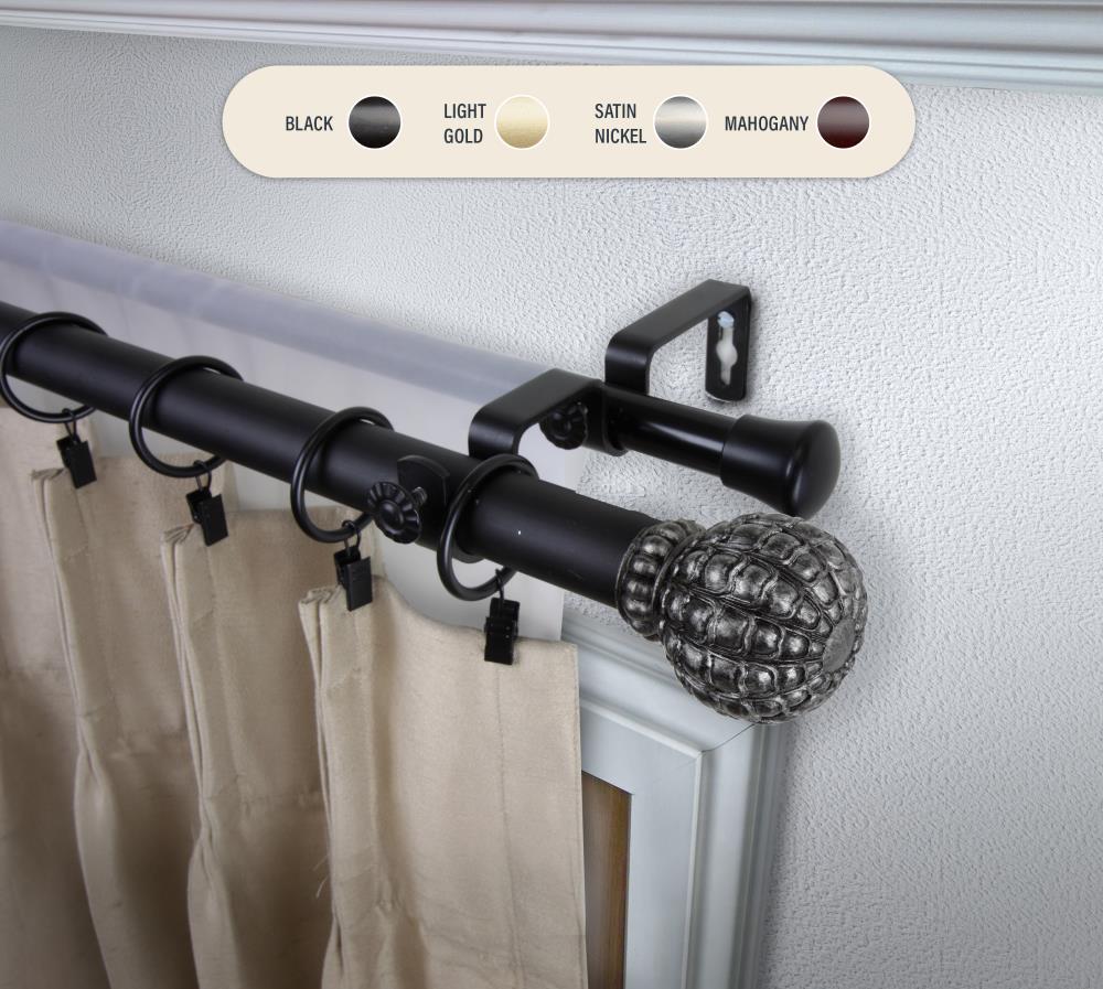 Hart & Harlow L100-05-662-D 1-in Payton 66-in to 120-in Black Steel Double curtain rod with Finials