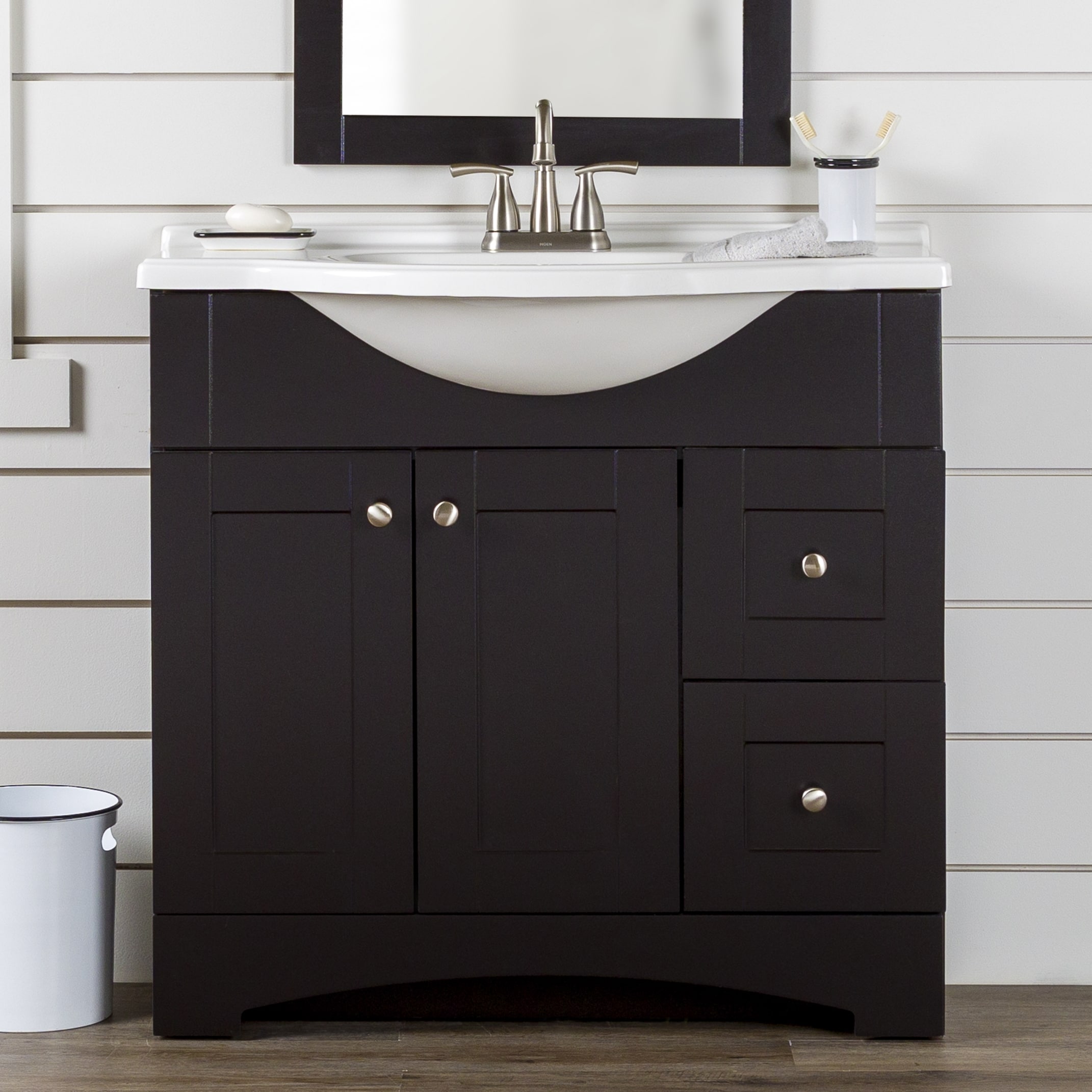 Hayes 37-in Espresso Brown Single Sink Bathroom Vanity with White Cultured Marble Top | - Diamond NOW C36W30059