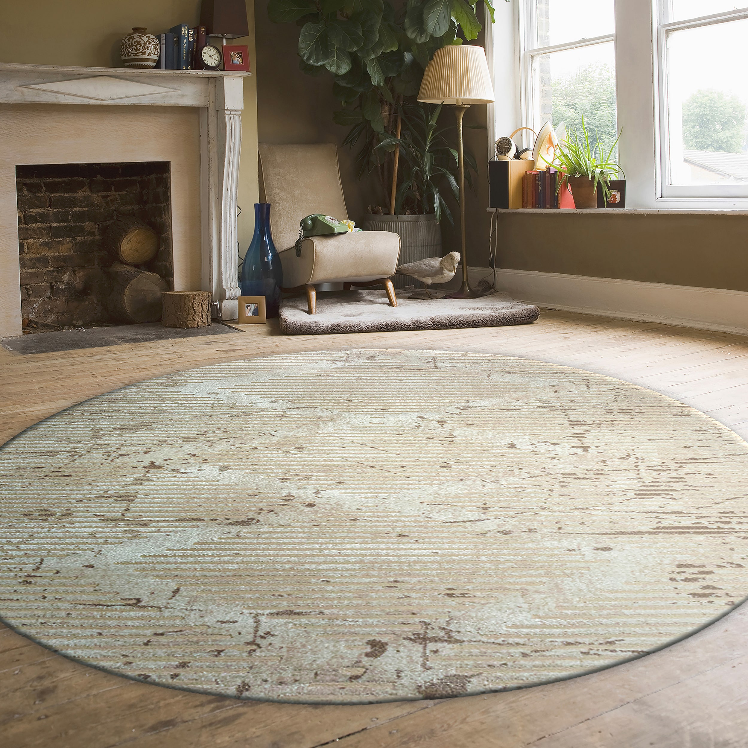 Radici USA 1230/1006/BEIGE Davide 8 x 8 (ft) Loomed Polypropylene Beige Round Indoor Geometric Mid-Century Modern Area rug