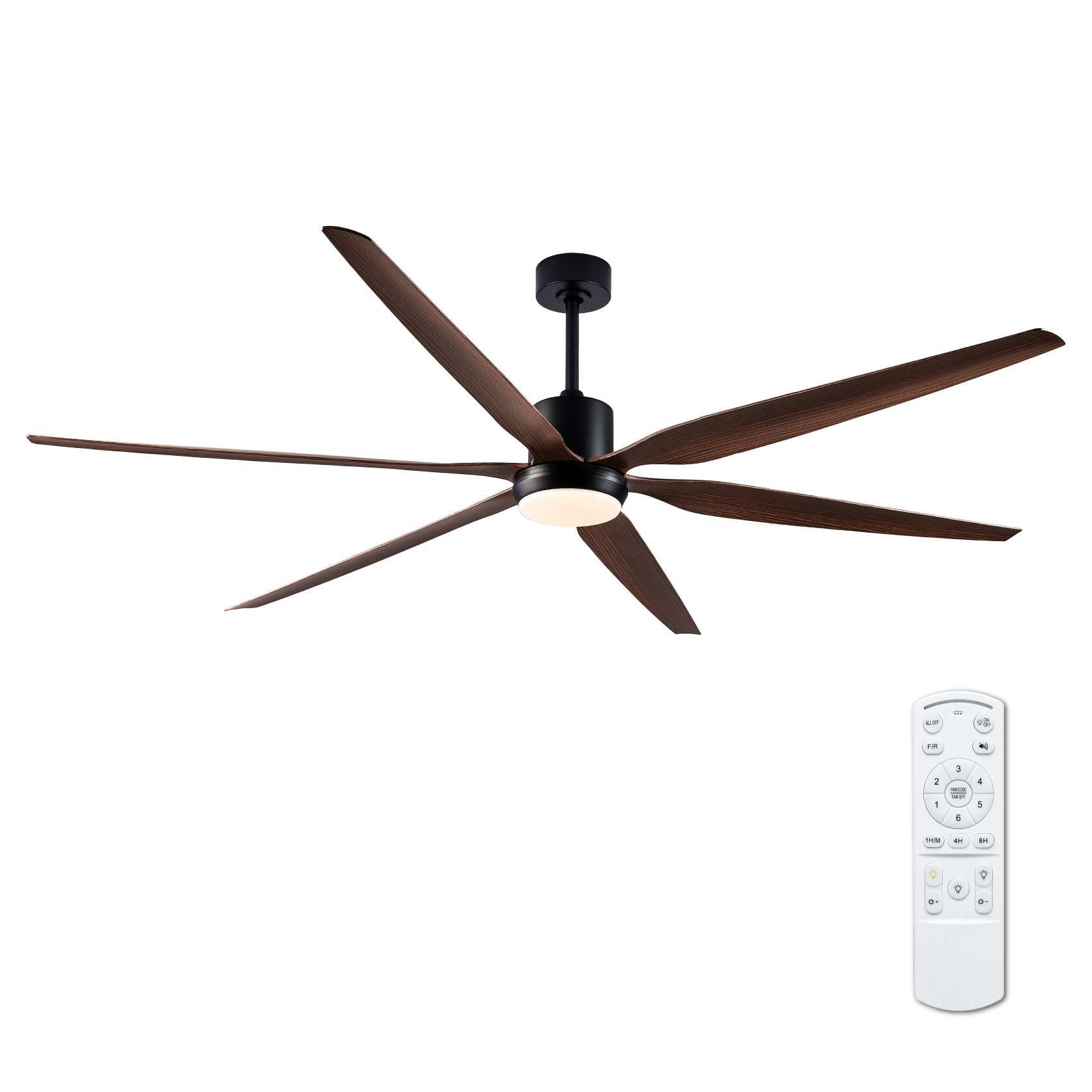 JUSHUA 66 inches Farmhouse Rustic Indoor Outdoor Ceiling Fan 6 Blade Remote Control Matte Black Finish 6 wood grain Blades Bedroom Patio Living Room Kitchen Porch Damp Rated Decorative DC Motor