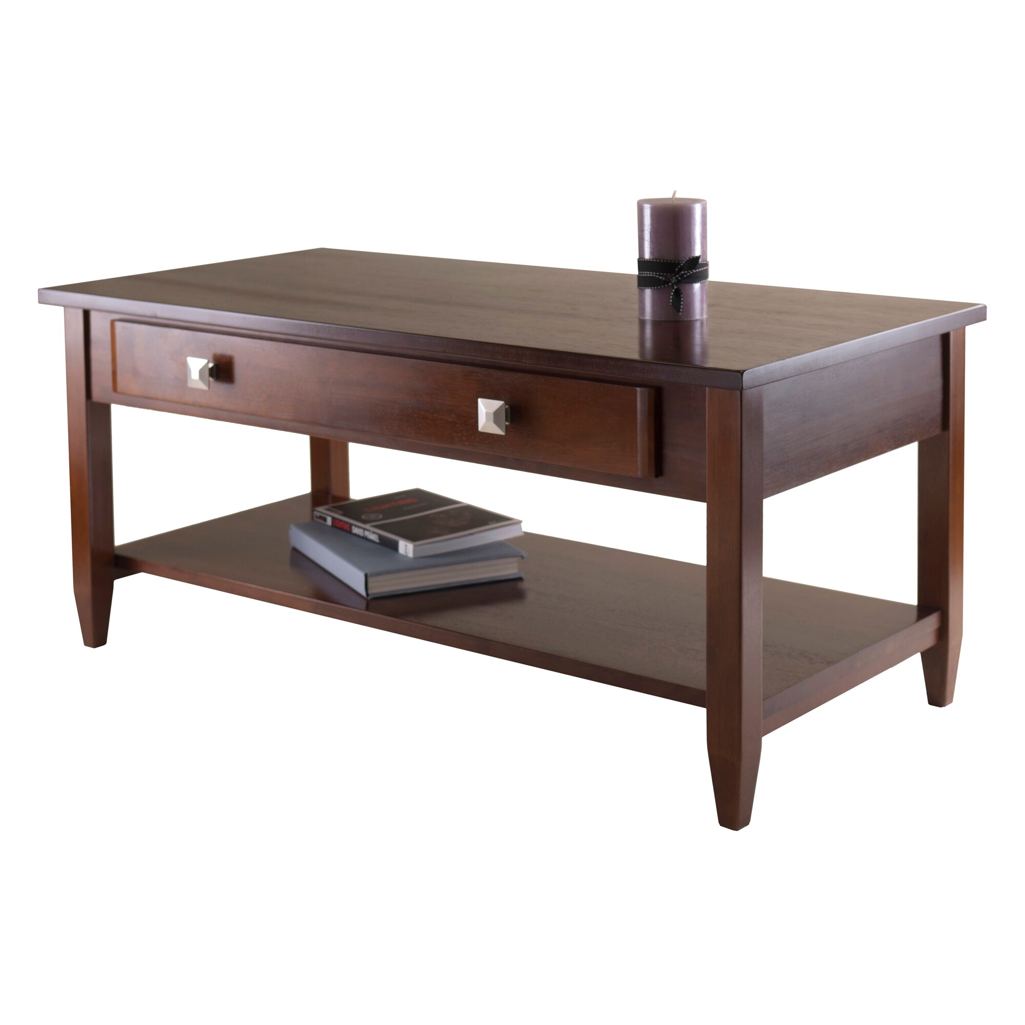 Walnut Rectangular Coffee Table with Drawer and Shelf
