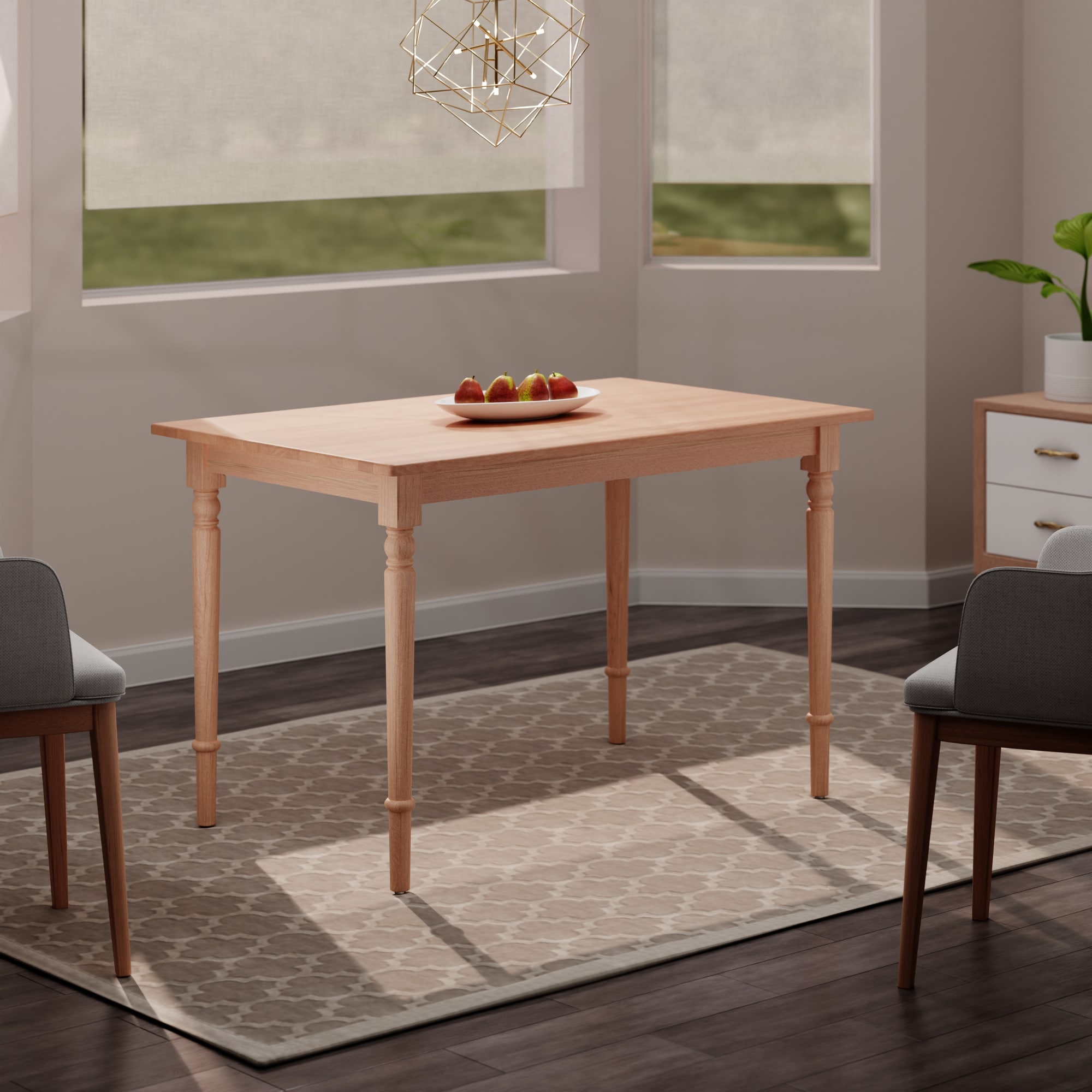 Natural Solid Wood Rectangular Farmhouse Dining Table, Seats Six