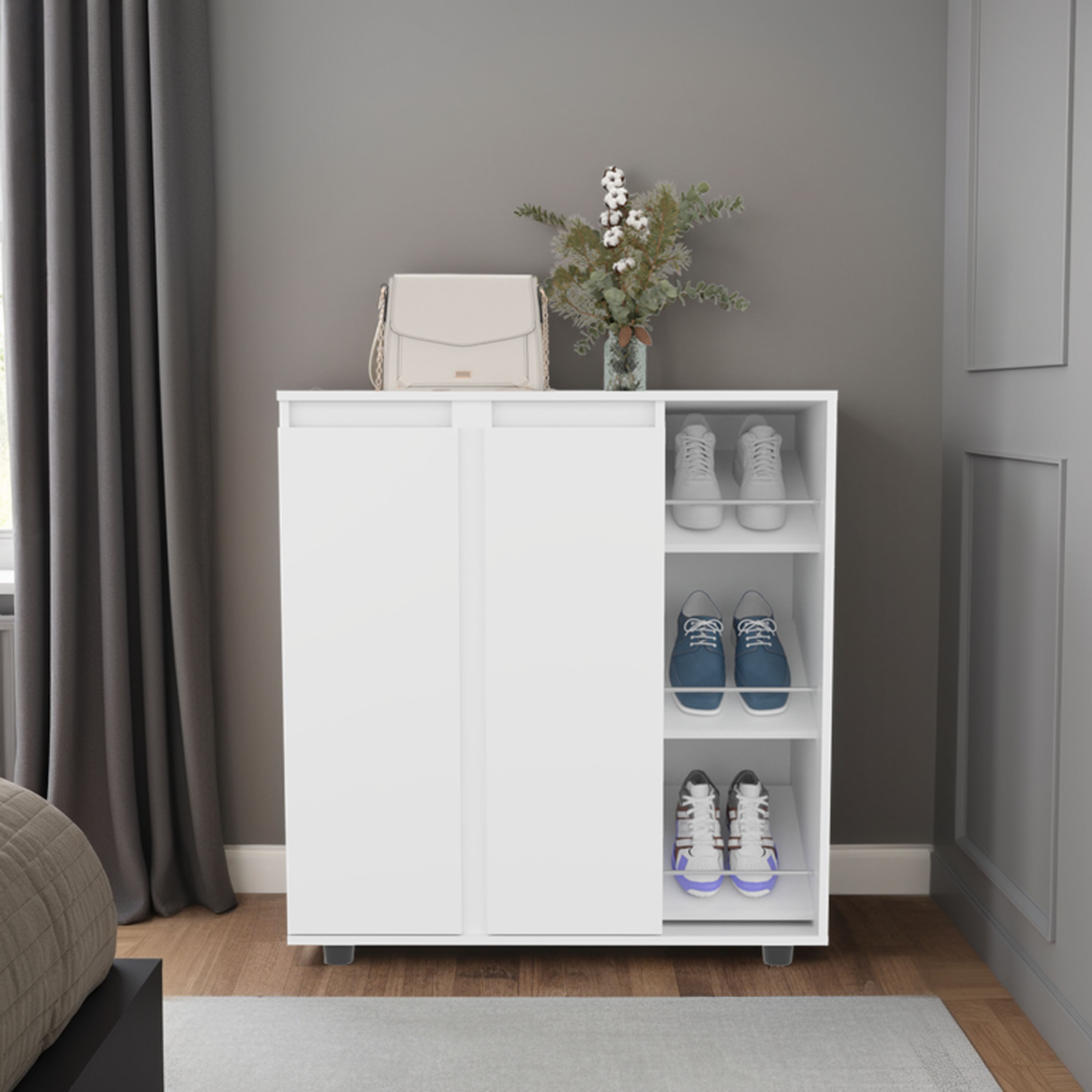 FAVSH Shoe Rack 36Inch H 2 Doors 11 Shelves White  Bedroom