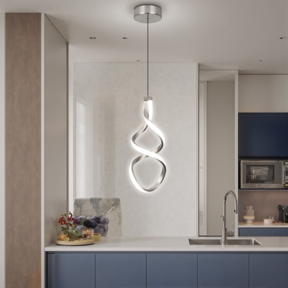 Henveton - Jasslynn 15W Brushed Nickel Modern Integrated LED Pendant Lights for Kitchen Island Mi...