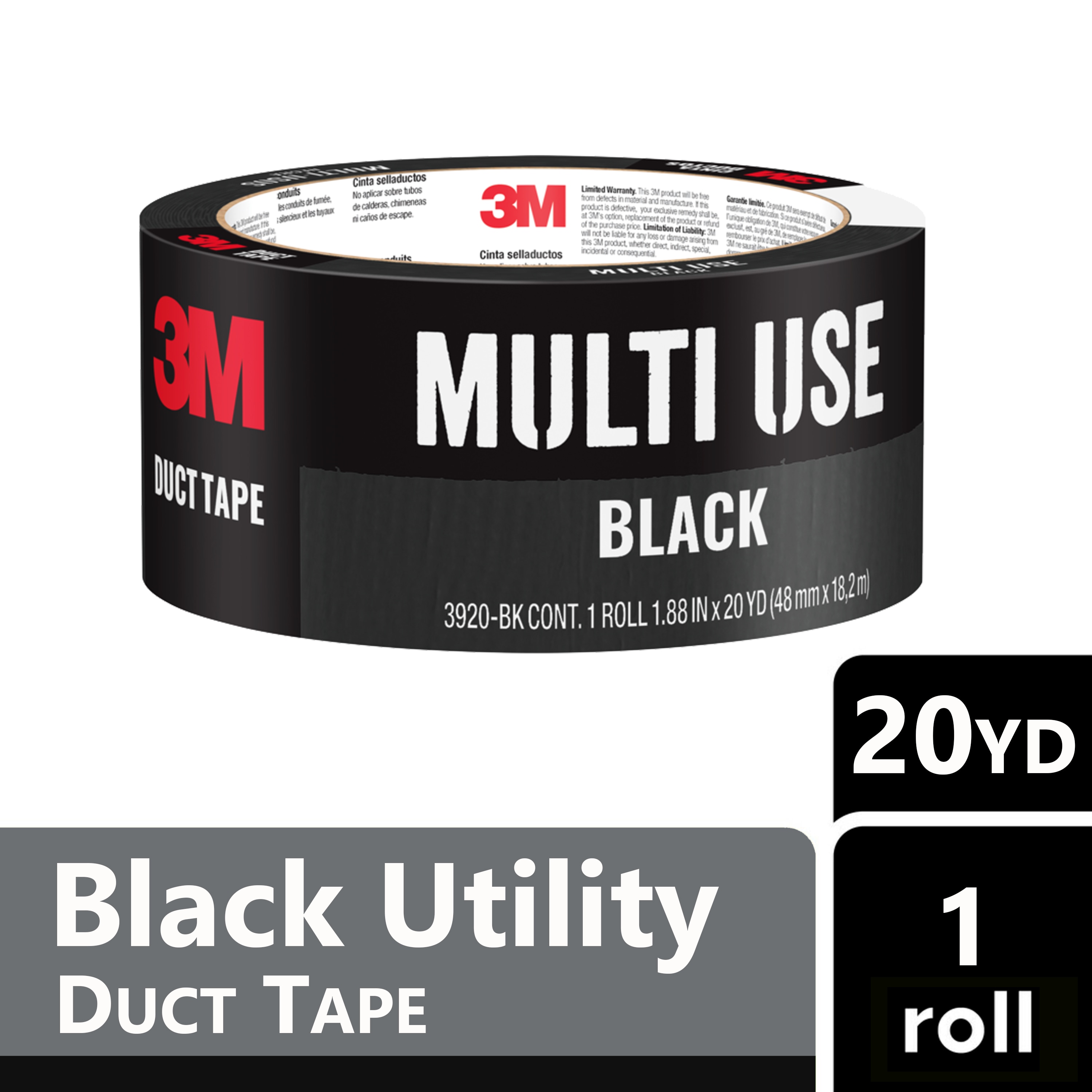 3M Black Rubberized Duct Tape 1.88-in x 20 Yard(s)