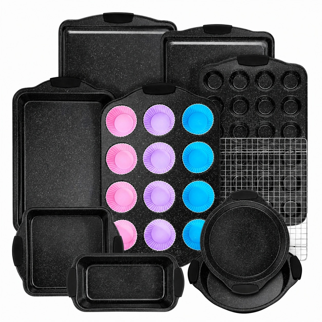 Etokfoks  22 Piece Carbon Steel Nonstick Bakeware Set with Silicone Handles Cookie Sheet Muffin Cake Loaf Pans