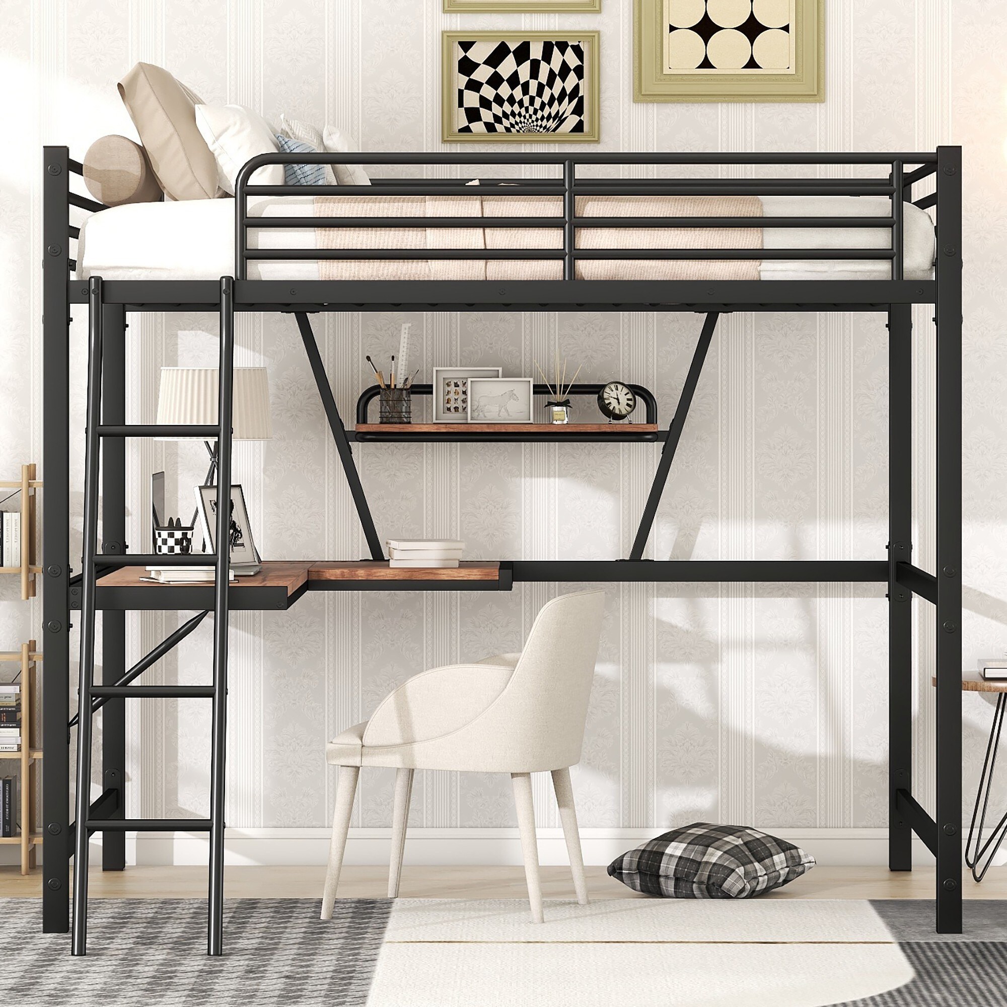 Yiekholo Black Full Loft Bunk Bed in the Bunk Beds department at Lowes.com