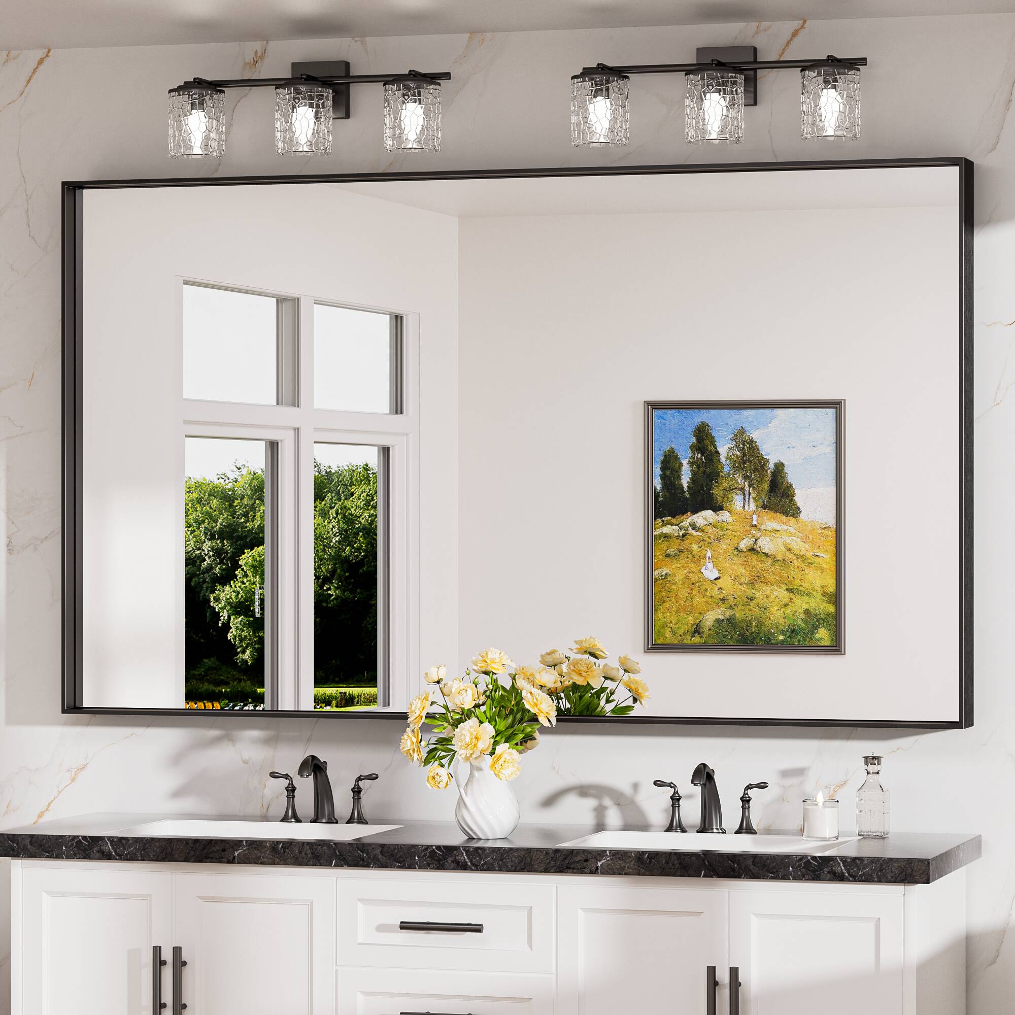 Keonjinn LW-JZ-JSKFJ-15291BK Bathroom Mirrors 60-in W x 36-in H Rectangle Matte Black Framed Wall Mirror