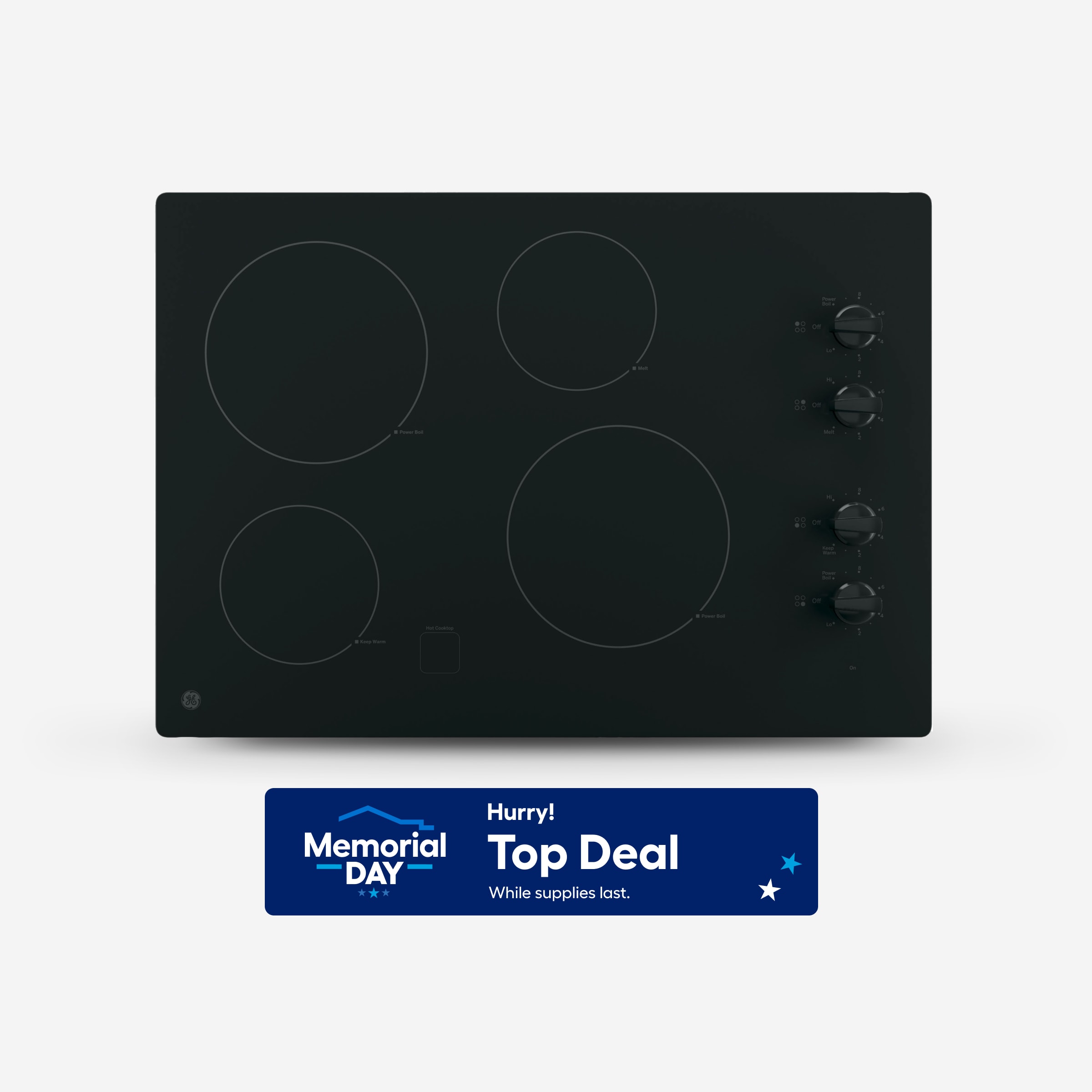GE JP3030DWBB 30-in 4 burners Smooth Surface (Radiant) Black Electric Cooktop