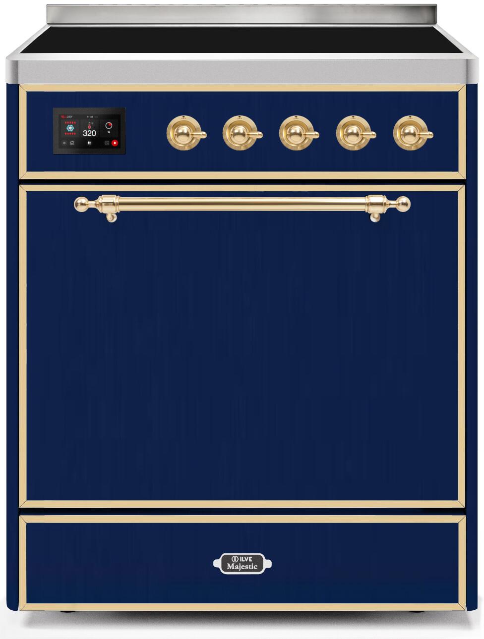 ILVE UMI30QNE3MBG Majestic 2 30-in 4 Elements 4-cu ft Convection Oven Freestanding Induction Range (Blue/Brass Trim)
