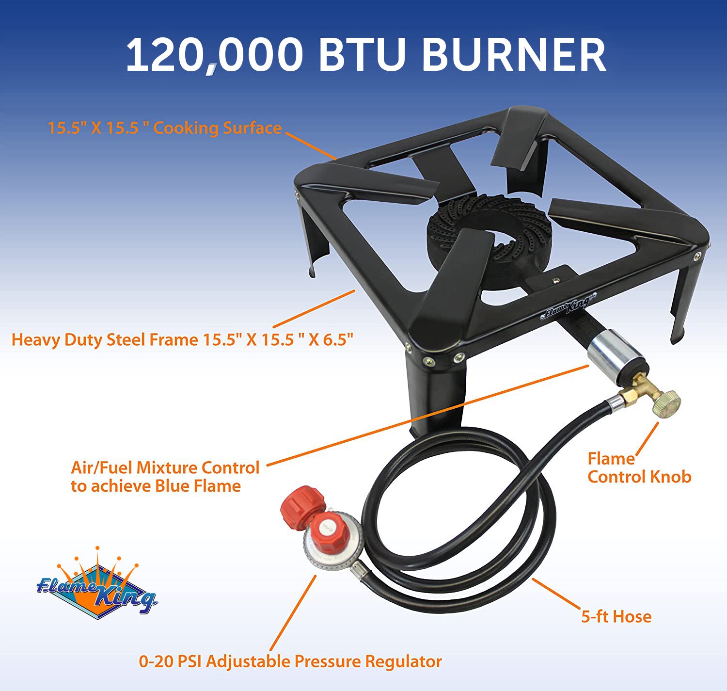 Flame King 100,000 BTU LP Gas Outdoor Stove Burner with Regulator