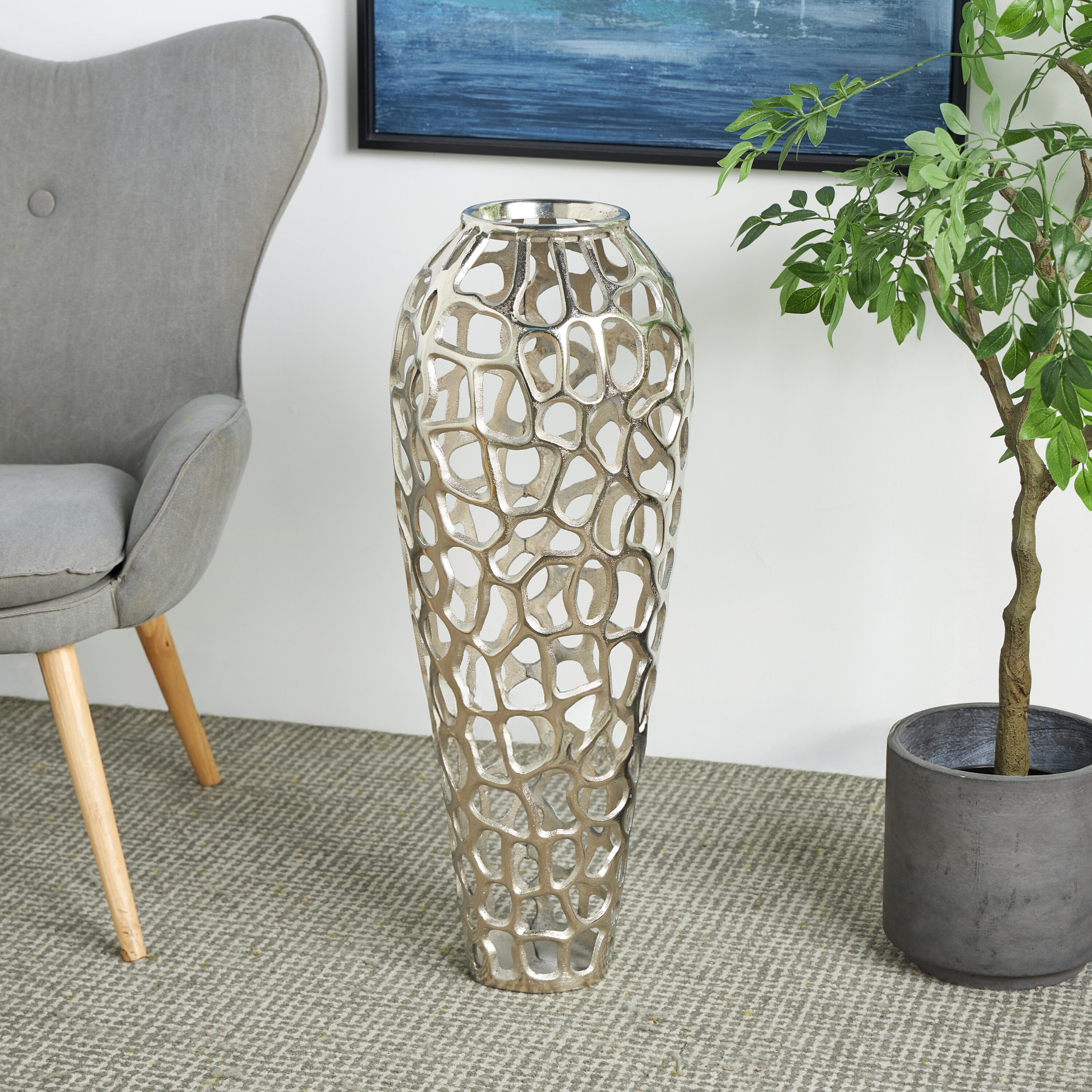 Grayson Lane 37665 Silver Aluminum Modern Vase