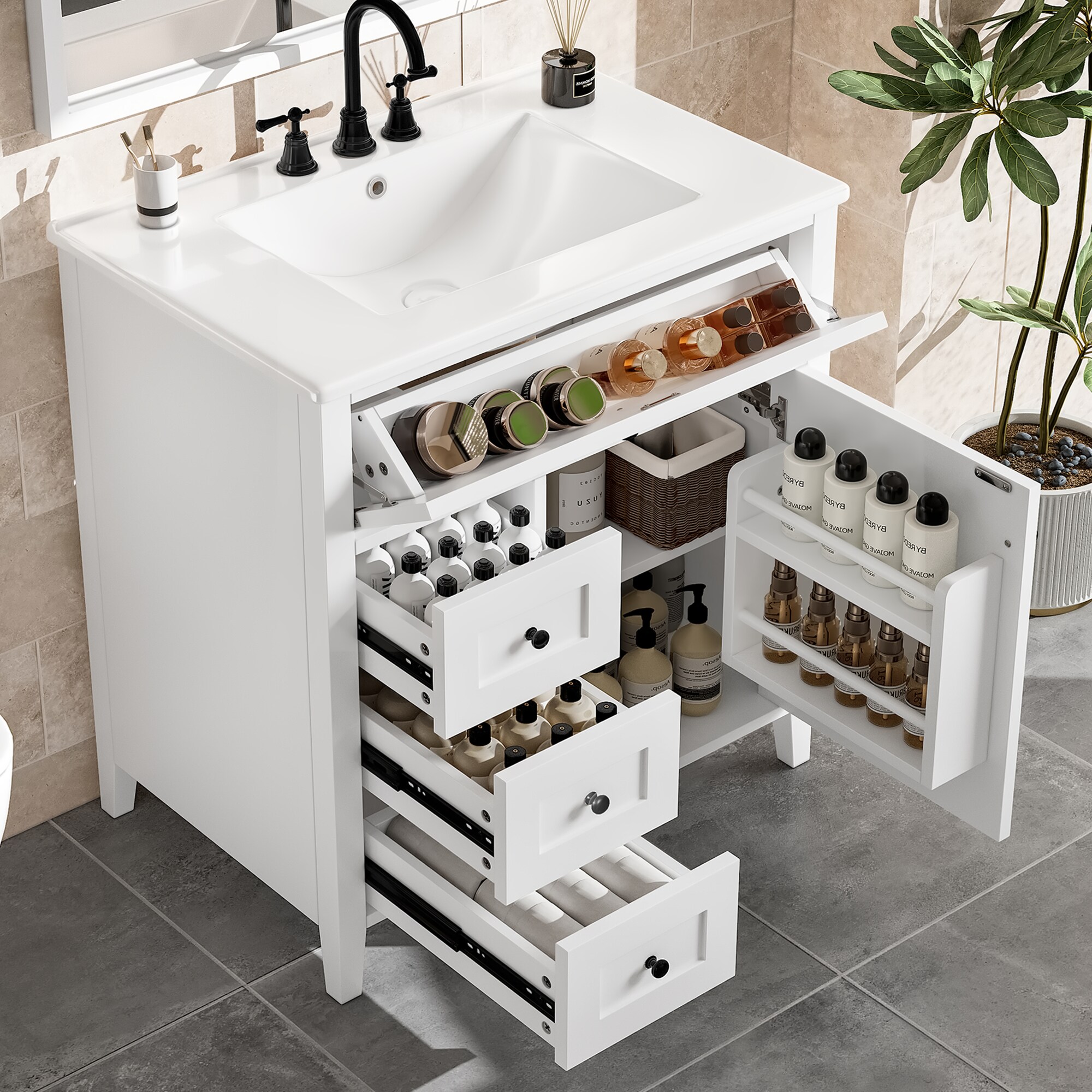 Huluwat 30 Inches White Bathroom Vani...