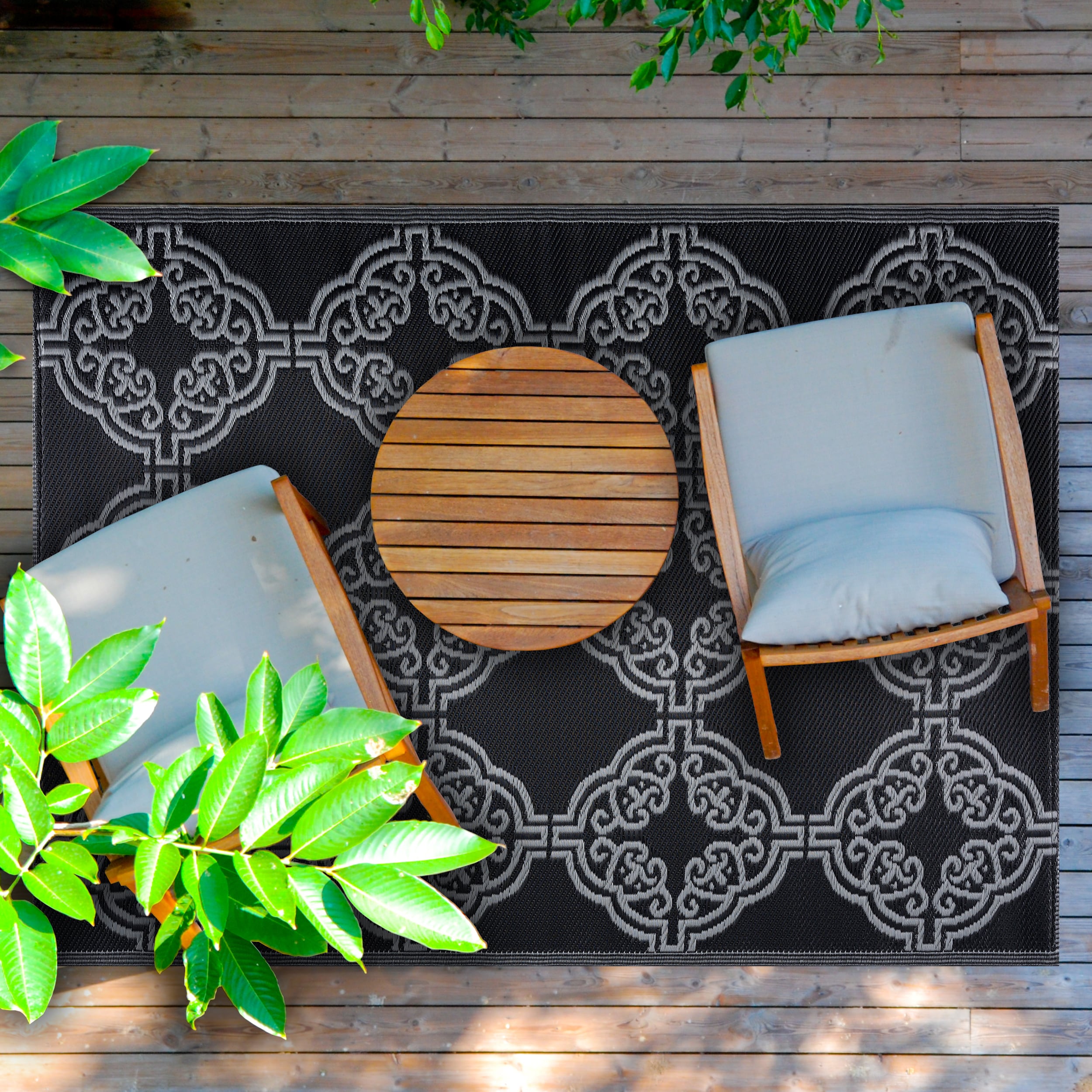 Playa Rug PLY-R-MRC-BG-6X9 6 x 9 (ft) Knotted Polypropylene Marrakesh-BlackGray Rectangular Indoor/Outdoor Geometric Area rug