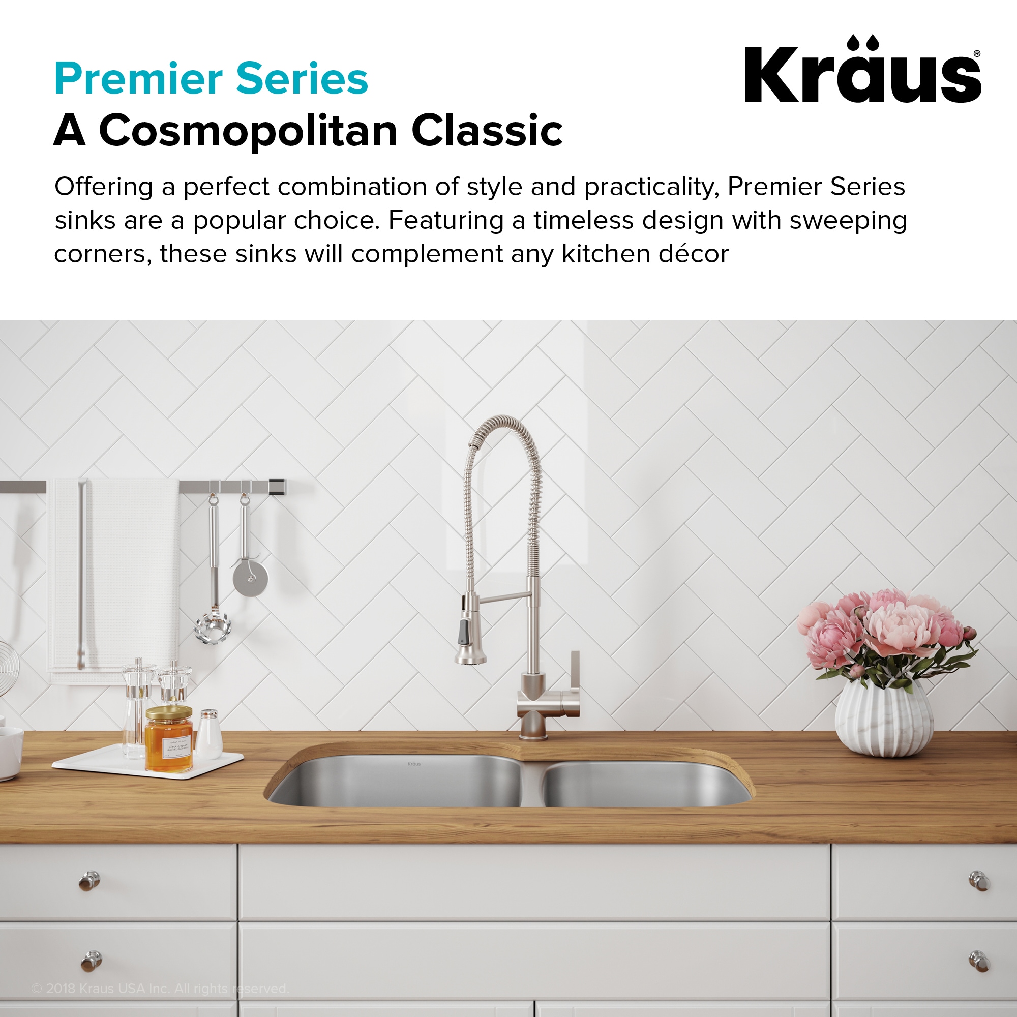Premier 30-inch Satin Stainless Steel Undermount Double Bowl Kitchen Sink