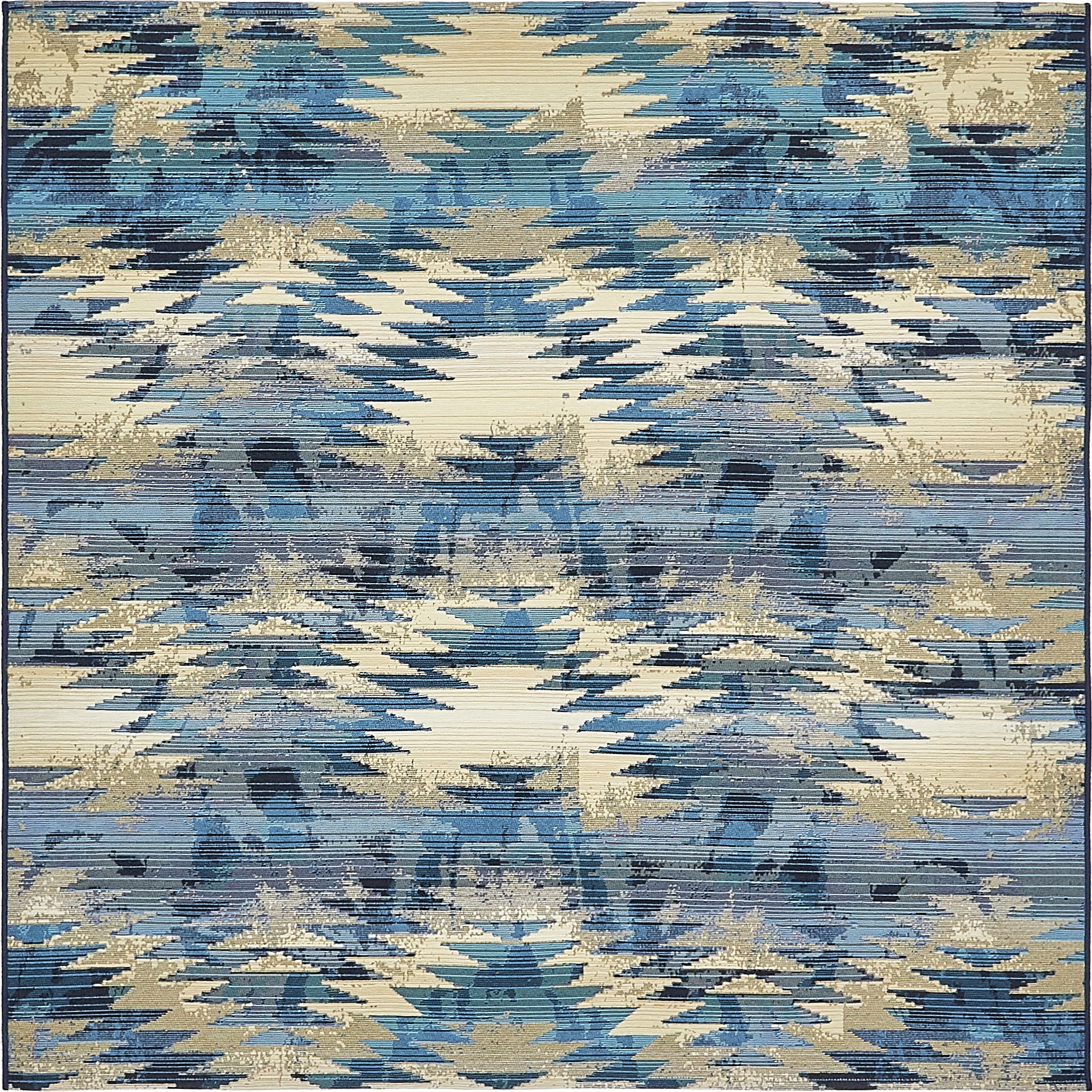 Unique Loom 3138413 Aztec Outdoor 6 x 6 (ft) Loomed Polypropylene Blue/Beige Square Indoor/Outdoor Distressed/Overdyed Southwestern Area rug