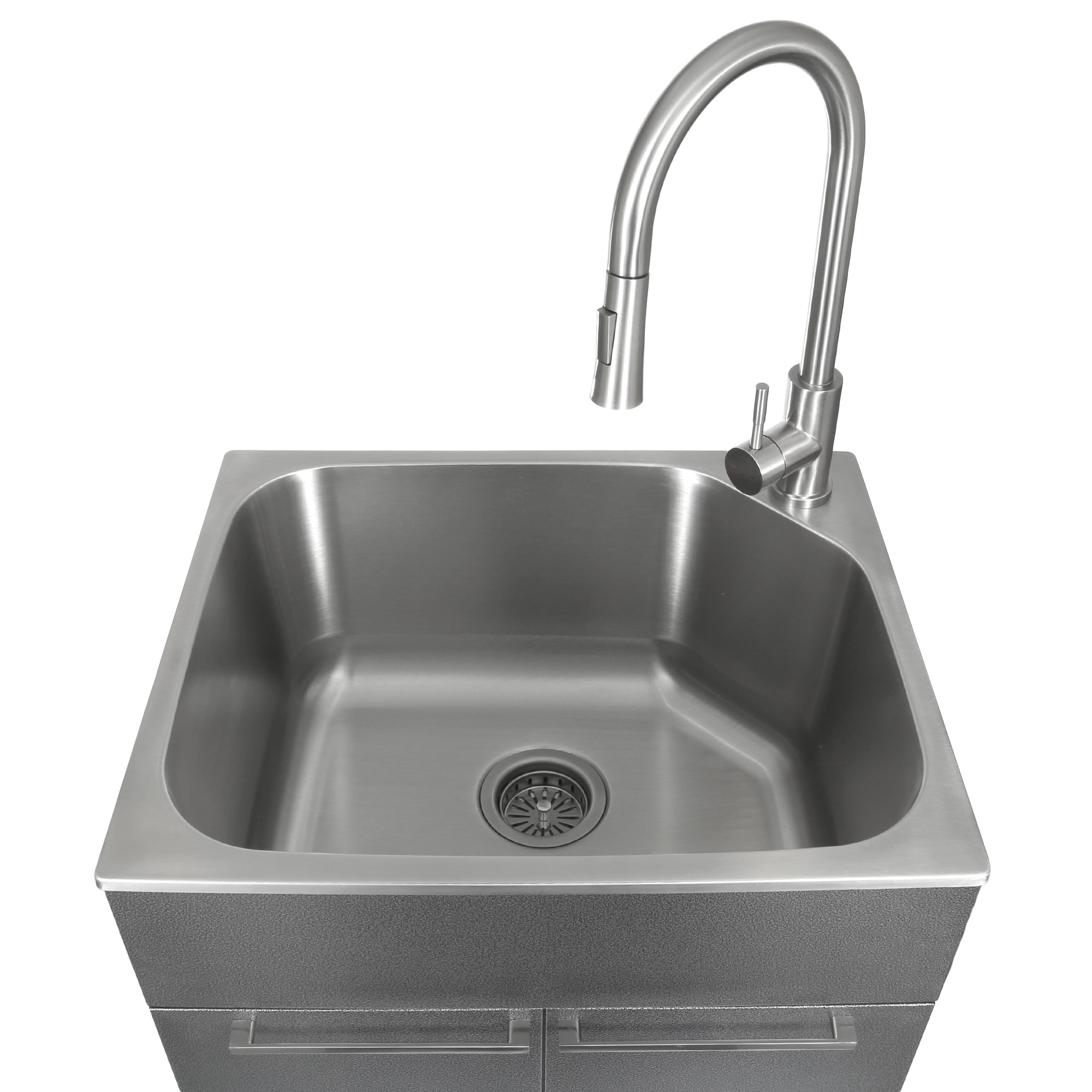 Freestanding Plastic Laundry Sink with Washboard, W31 x D22 x H31.5  Indoor and Outdoor Utility Sink with Cold and Hot Water Faucet, Hoses and  Drain