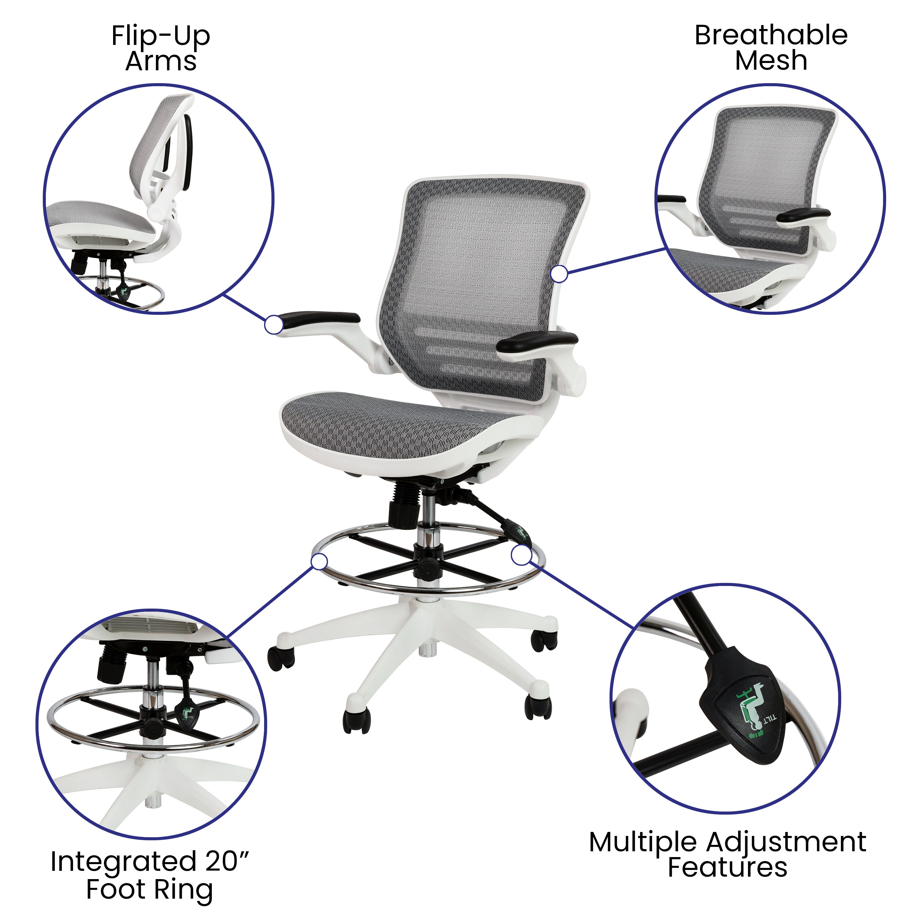 Oline ErgoPro Ergonomic Office Chair w/ Breathable Mesh Material, Navy Blue