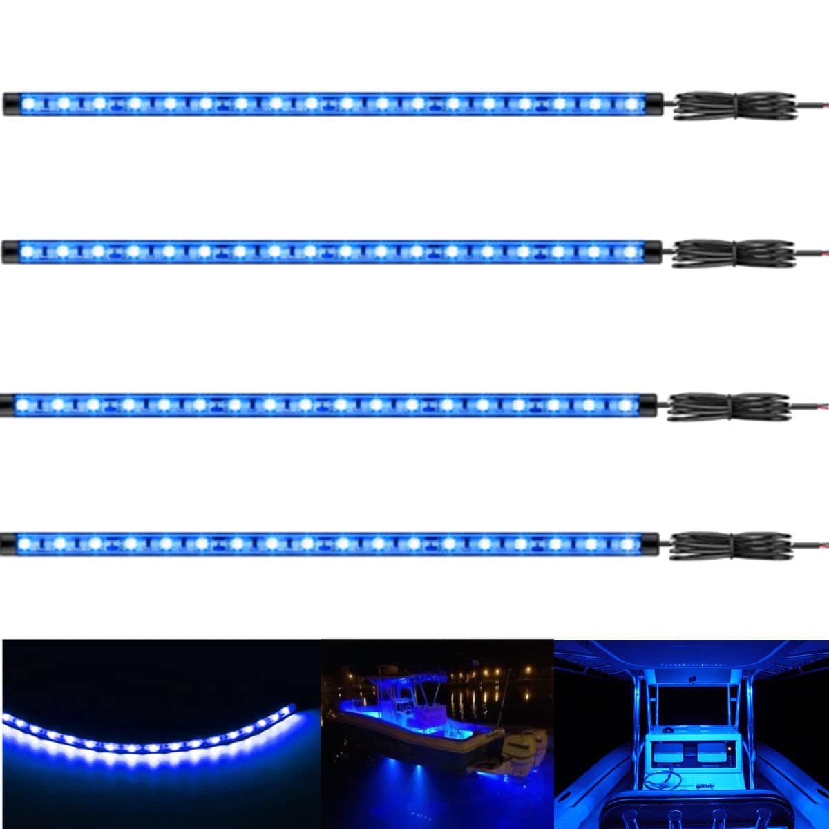 Justincity  Boat Led Strip Lights 4 Pieces 24 Inch Marine Interior Courtesy Deck Navigation Lights Waterproof Blue for 12V Pontoon Fishing Boat