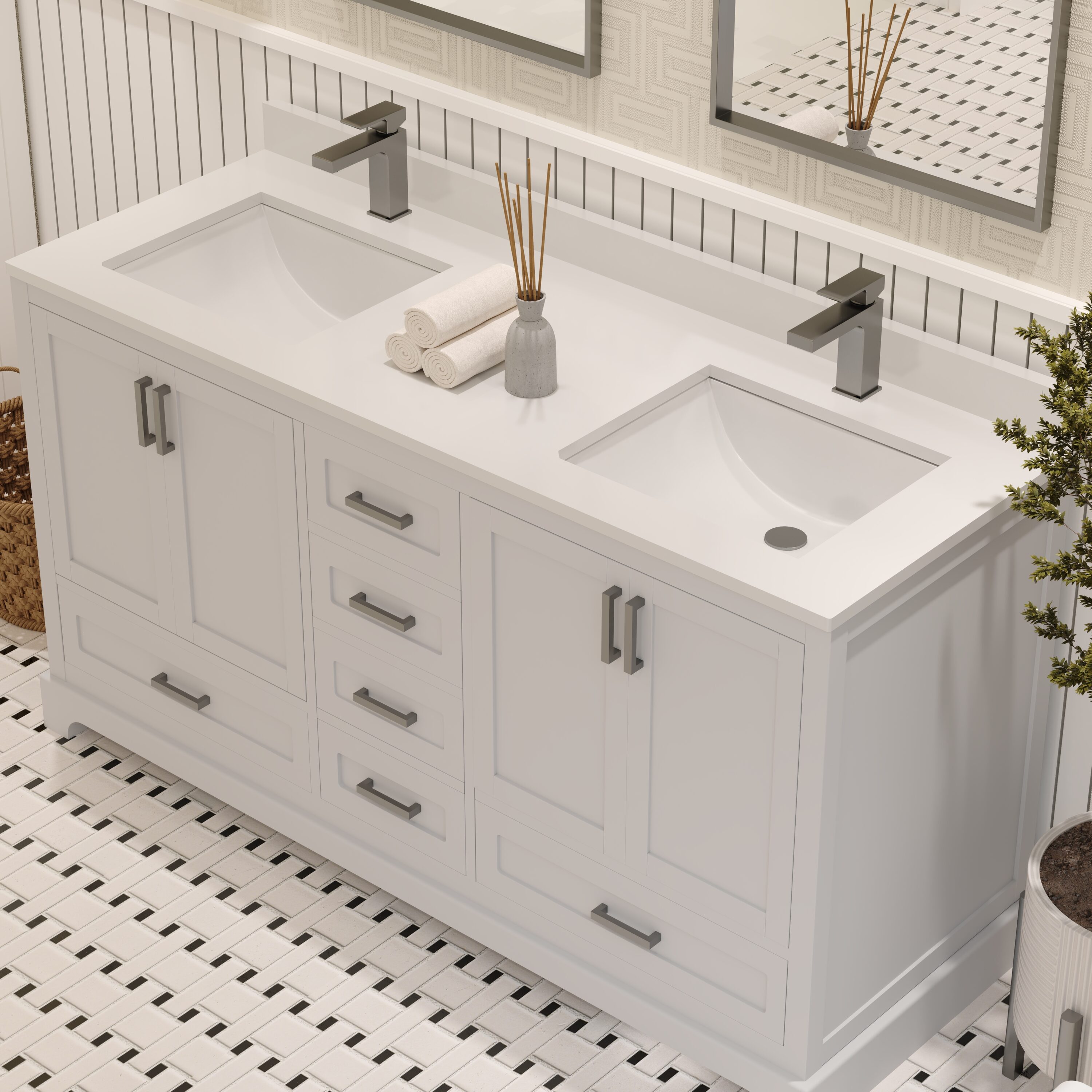 Ayna Decors AVM60WH3022 Bath-Vanity-Combo - View #3