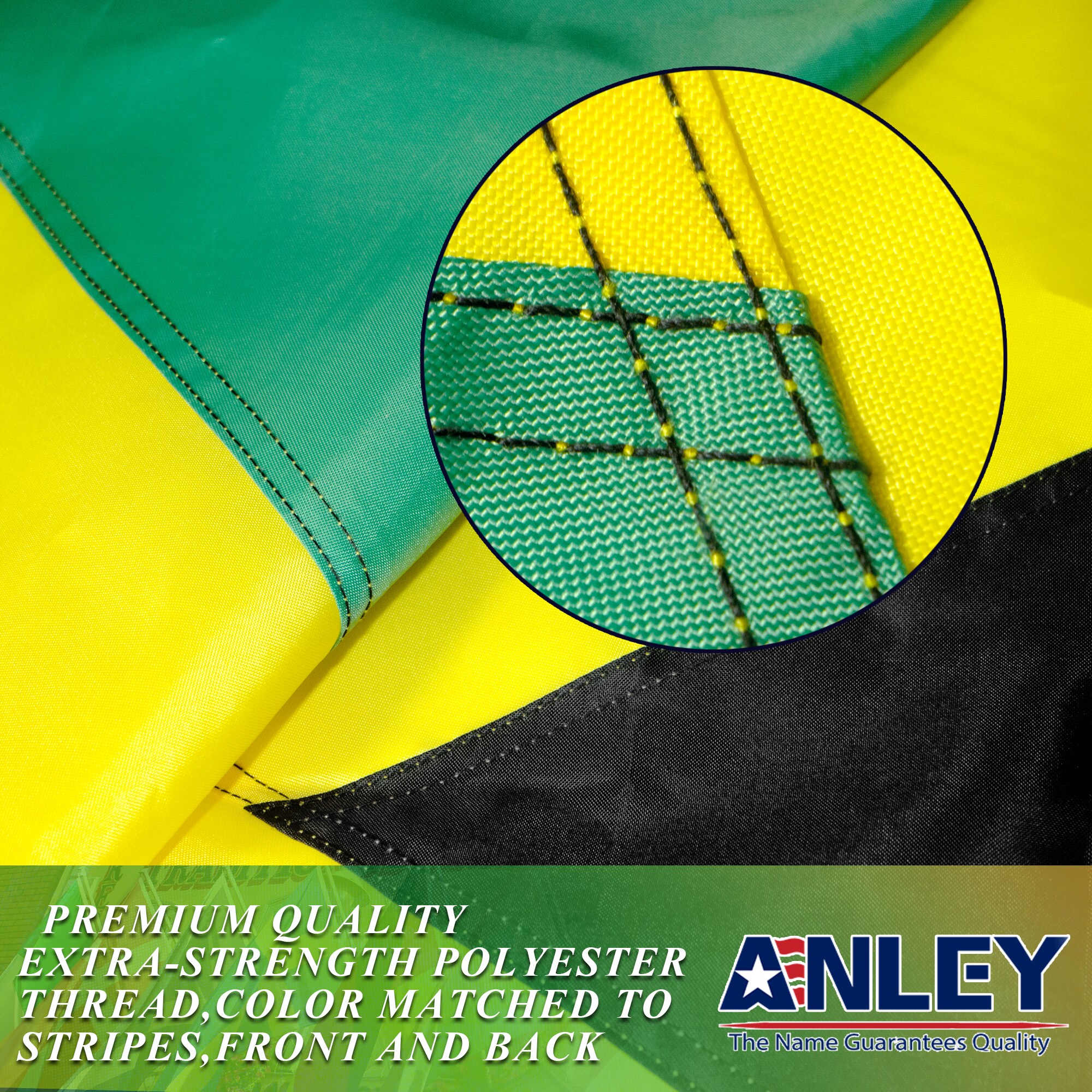 Heavy Duty Nylon 3x5 Ft Jamaican Flag with Embroidered Stripes