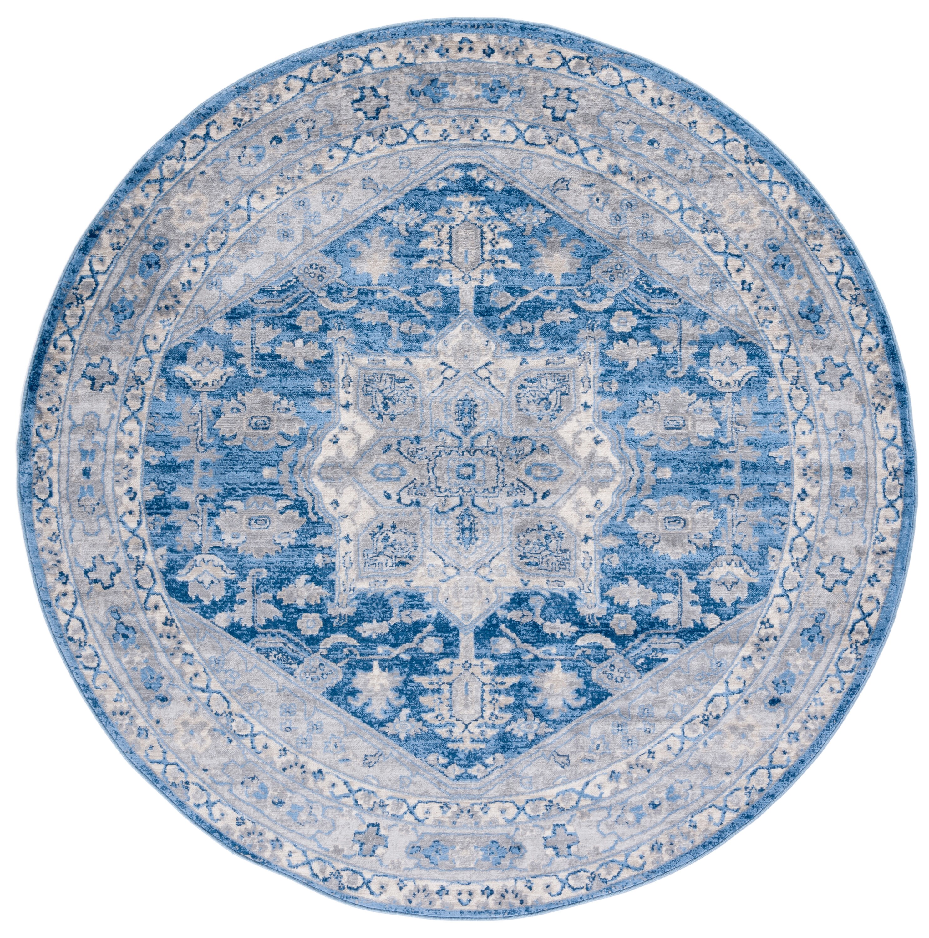 Safavieh BNT852M-7R Brentwood Vessie 7 x 7 (ft) Loomed Polypropylene Blue/Gray Round Indoor Abstract Farmhouse/Cottage Area rug