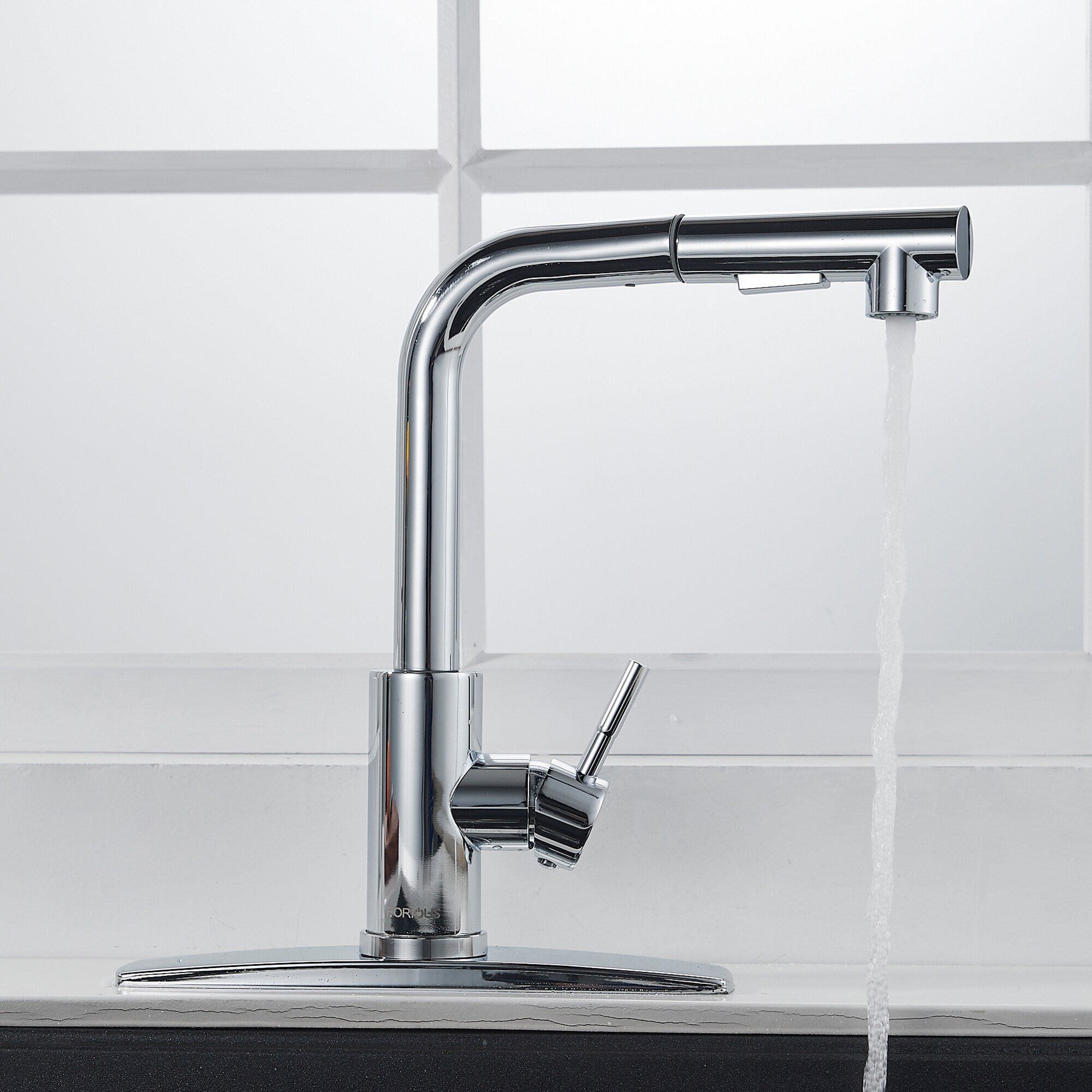 FORIOUS Chrome Single Handle Pull-down Kitchen Faucet With Deck Plate ...