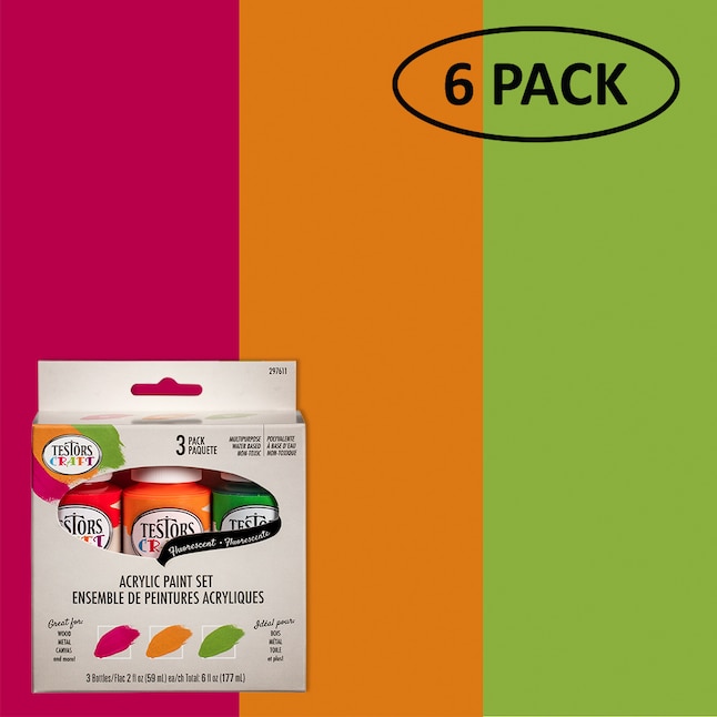 Testors Craft 6-Pack Multi- Pink, Orange, Green Acrylic Fluorescent Paint (Kit) | 297611SOS