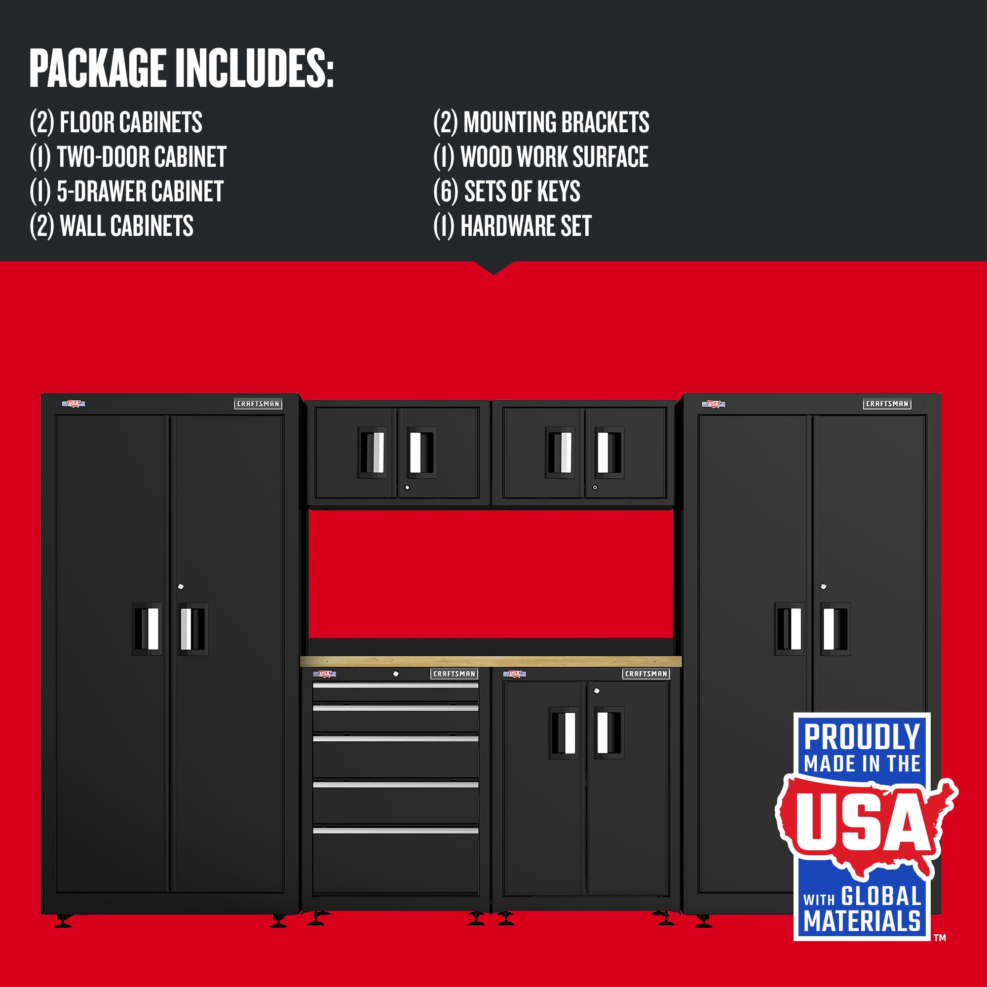 Craftsman 125.7-in W X 74-in H 6-cabinets Steel Black Smooth Garage 