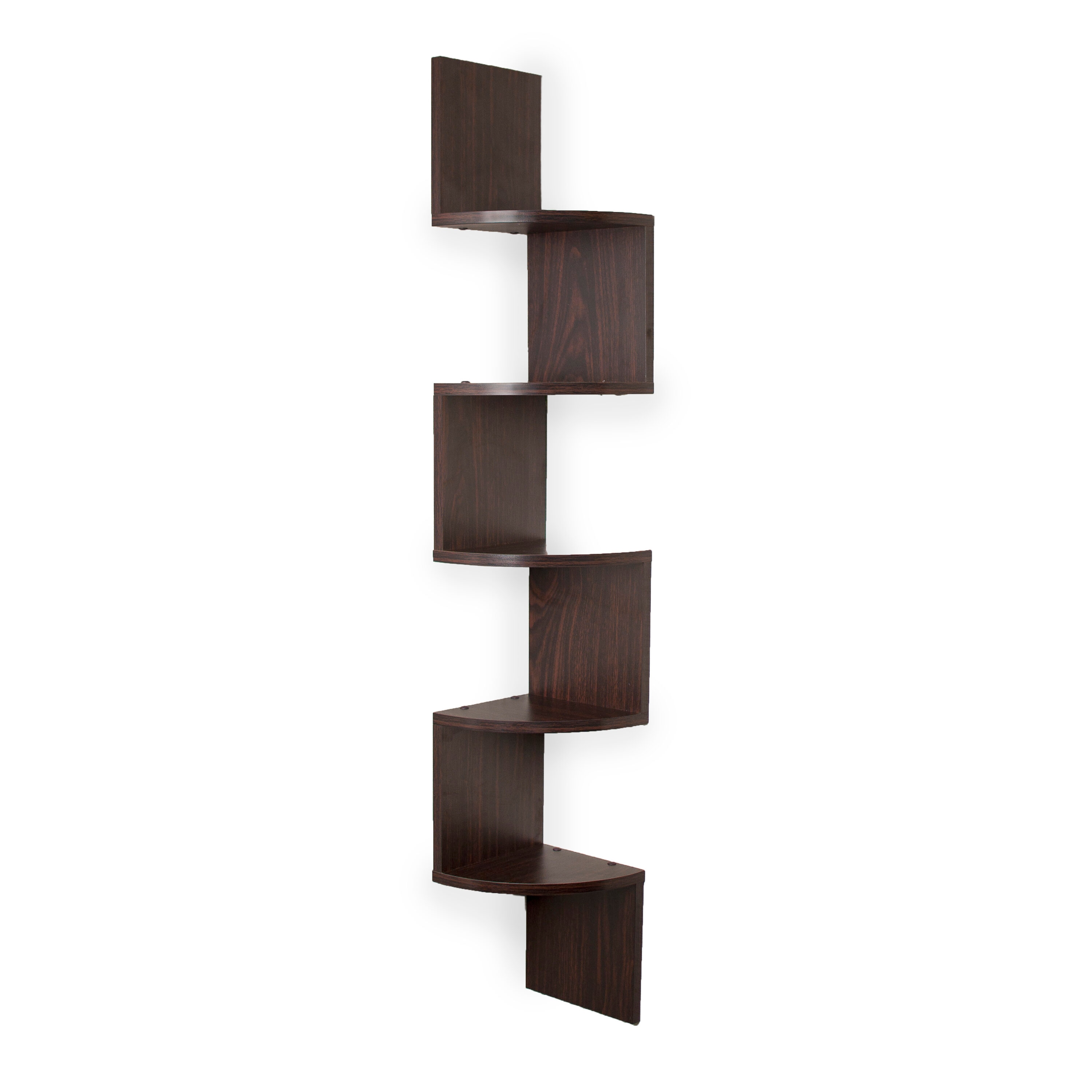 Walnut Zigzag 5-Tier Corner Floating Shelf
