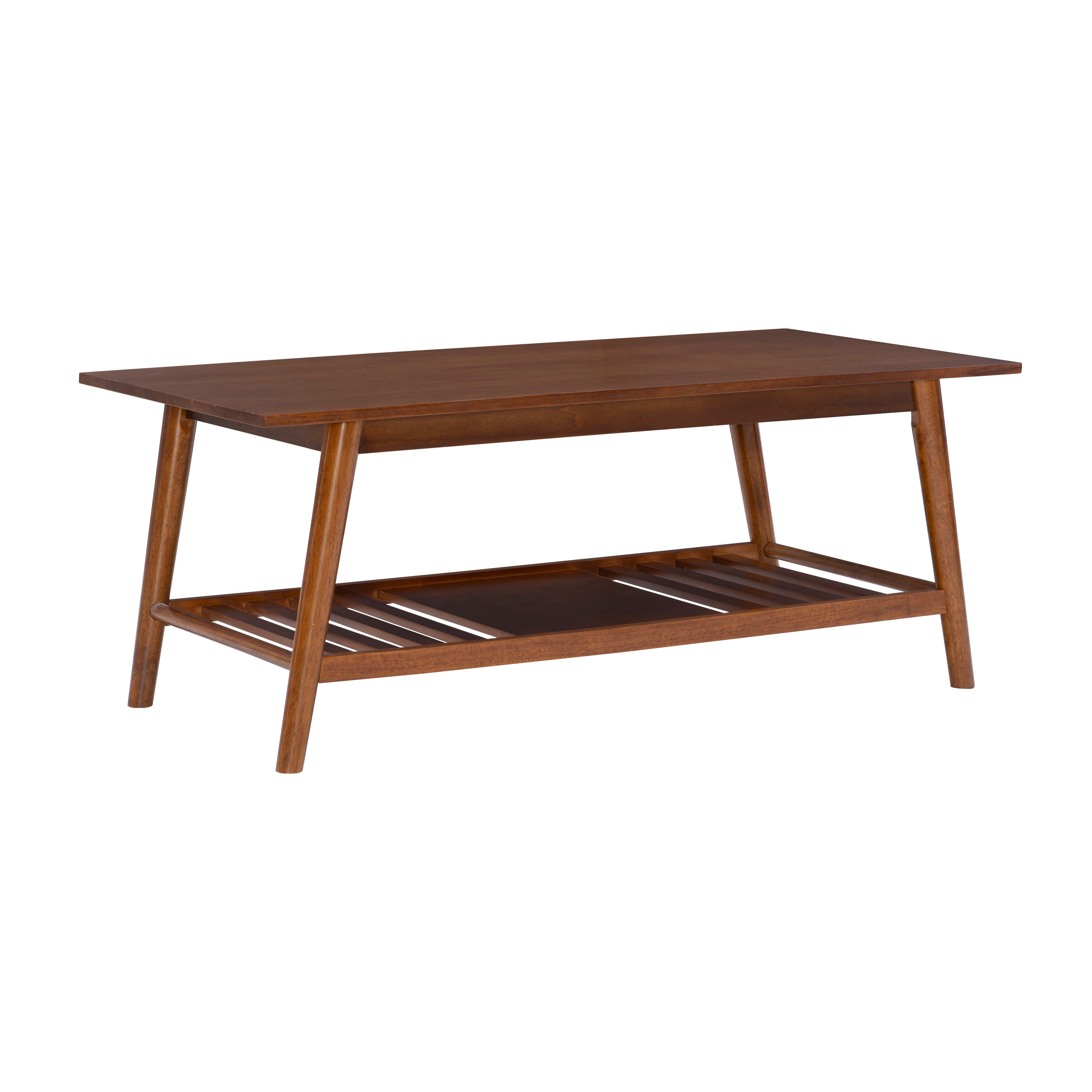 Linon CG132BIR01U Charlotte Brown Rubberwood Wood Midcentury Coffee Table with Storage