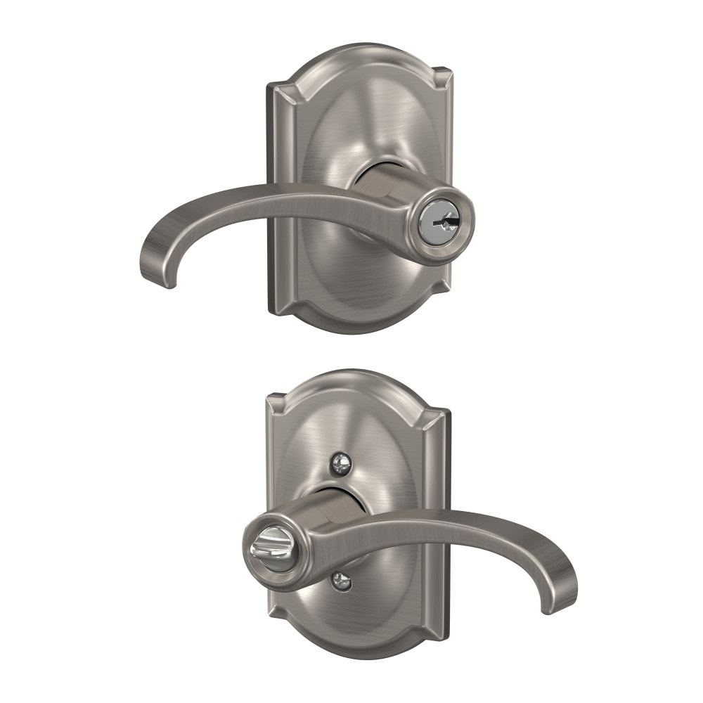 Schlage F51A WIT 619 CAM Custom Custom Whitney - Camelot Satin Nickel Exterior Keyed entry Door Handle