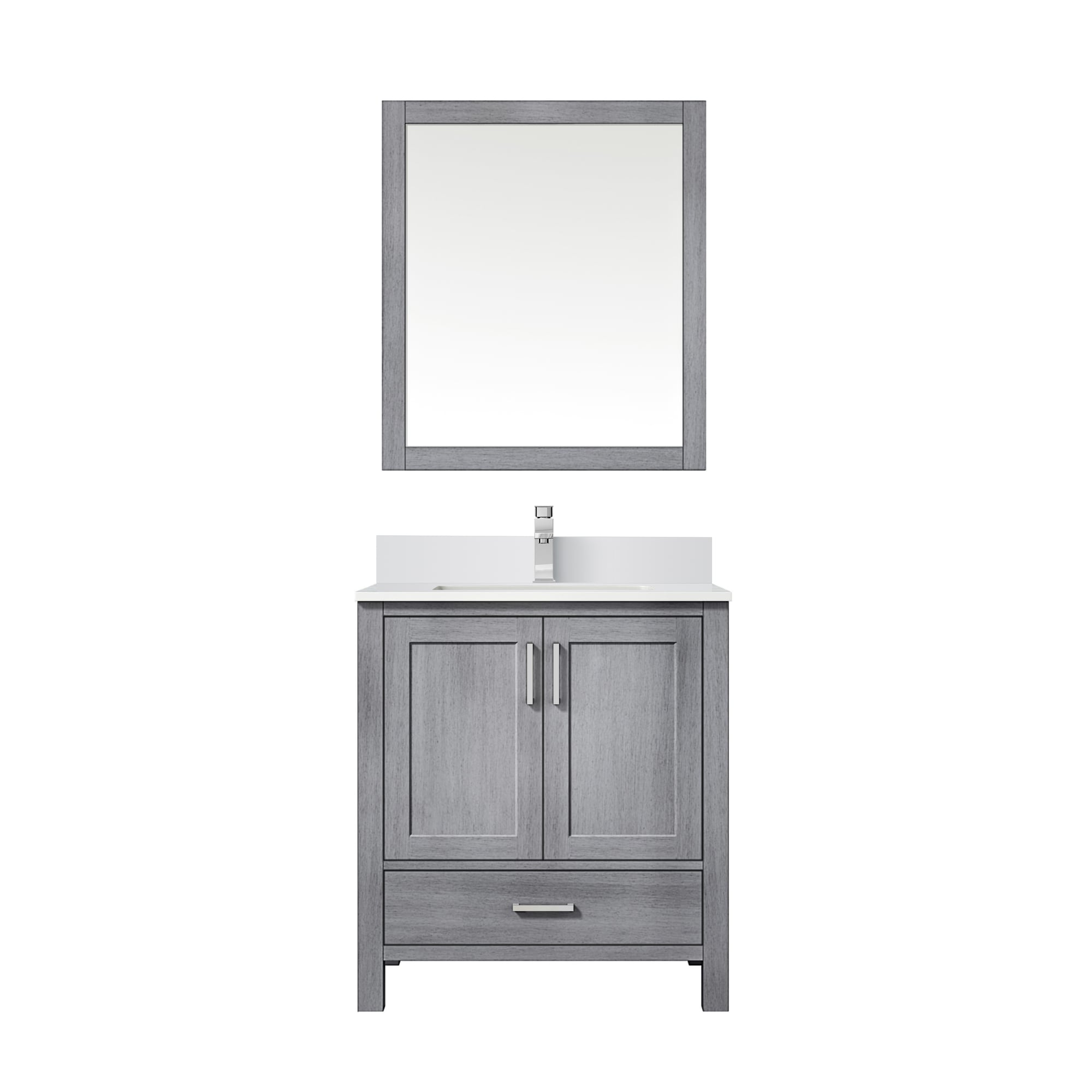 Lexora LVJ30SD311 Jacques 30-in Distressed Grey Undermount Single Sink Bathroom Vanity with White Cultured Marble Top (Mirror and Faucet Included)
