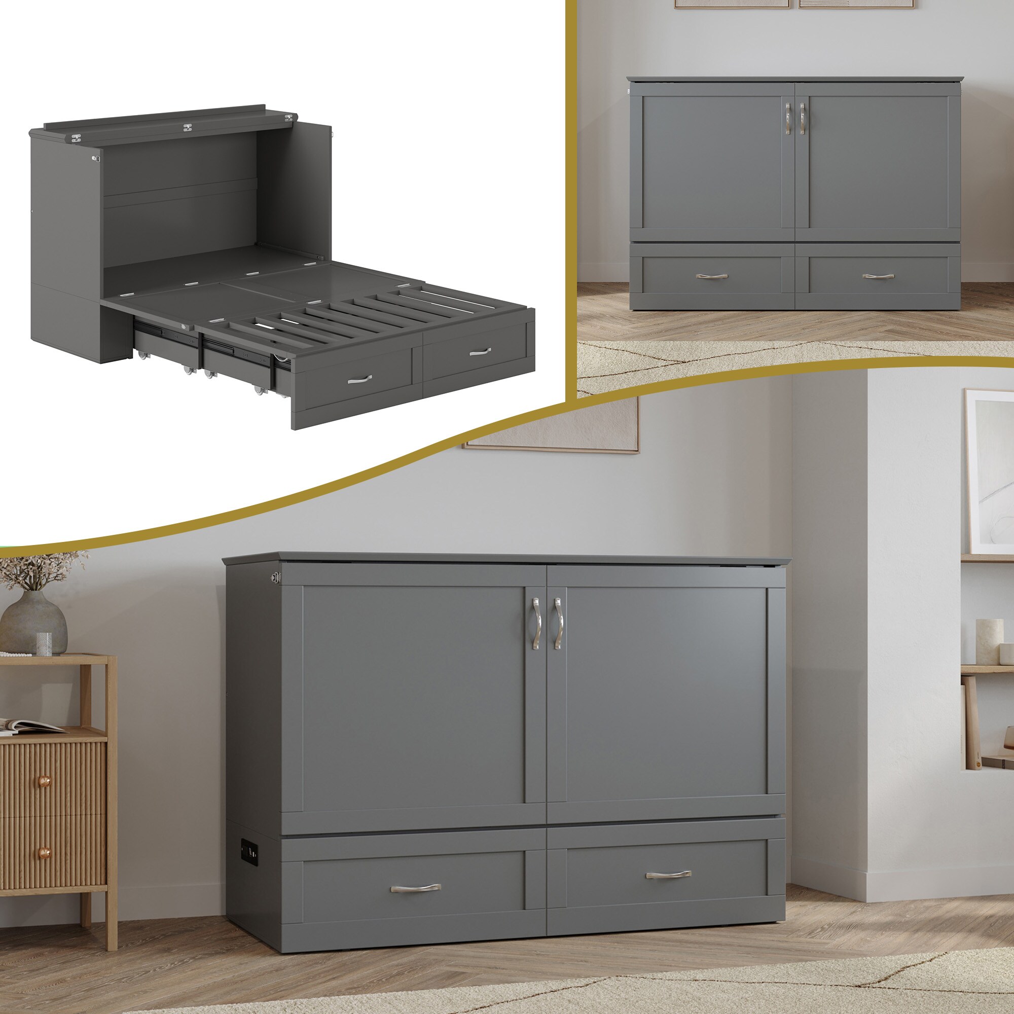 AFI AC623109 Alara No Mattress Grey Full Wood Murphy Bed with Storage