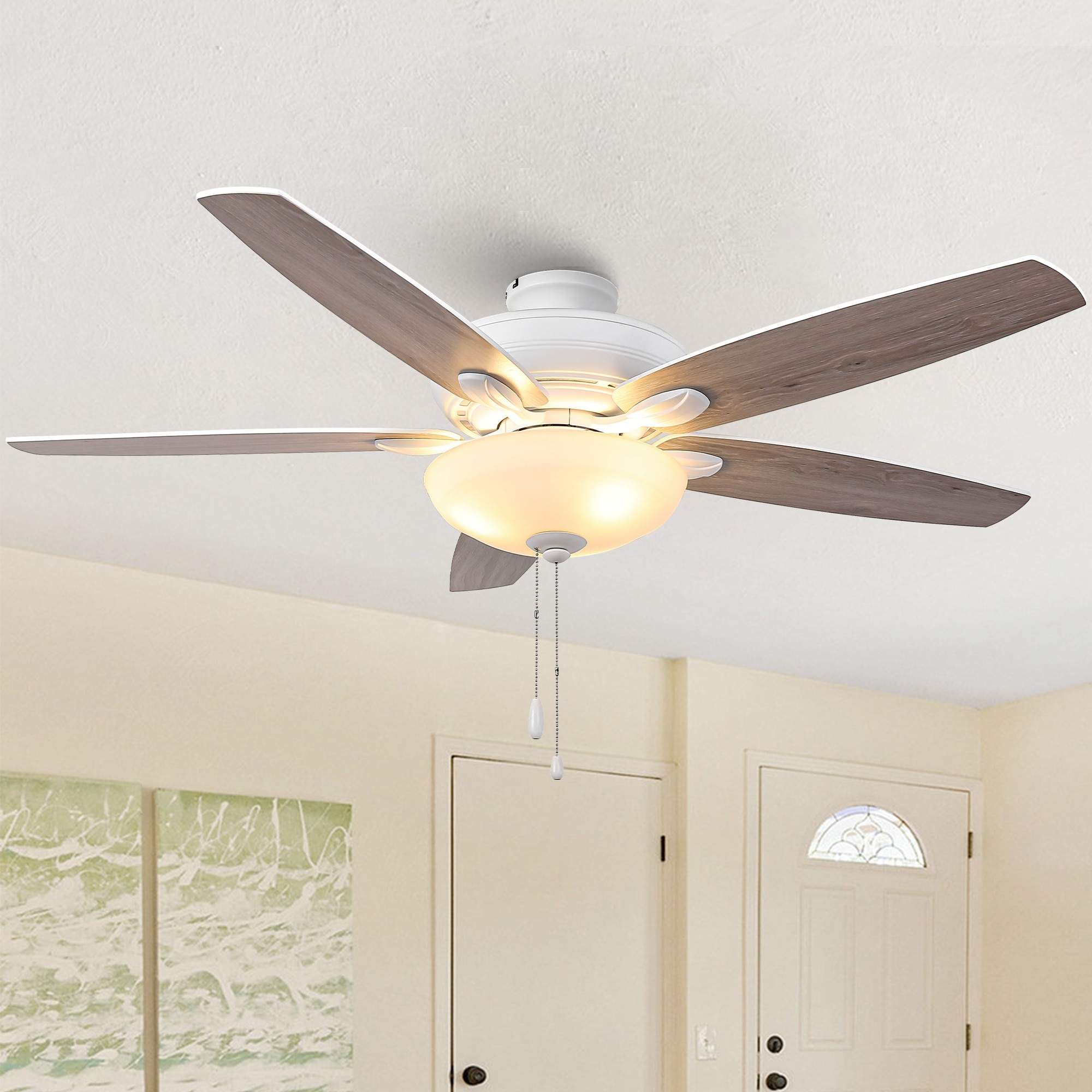 Matrix Decor CF717WSW02 52-in Downrod or Flush Mount Satin white with Satin white/Timber Gray Blades Ceiling Fan With Light ( 5 -Blade )