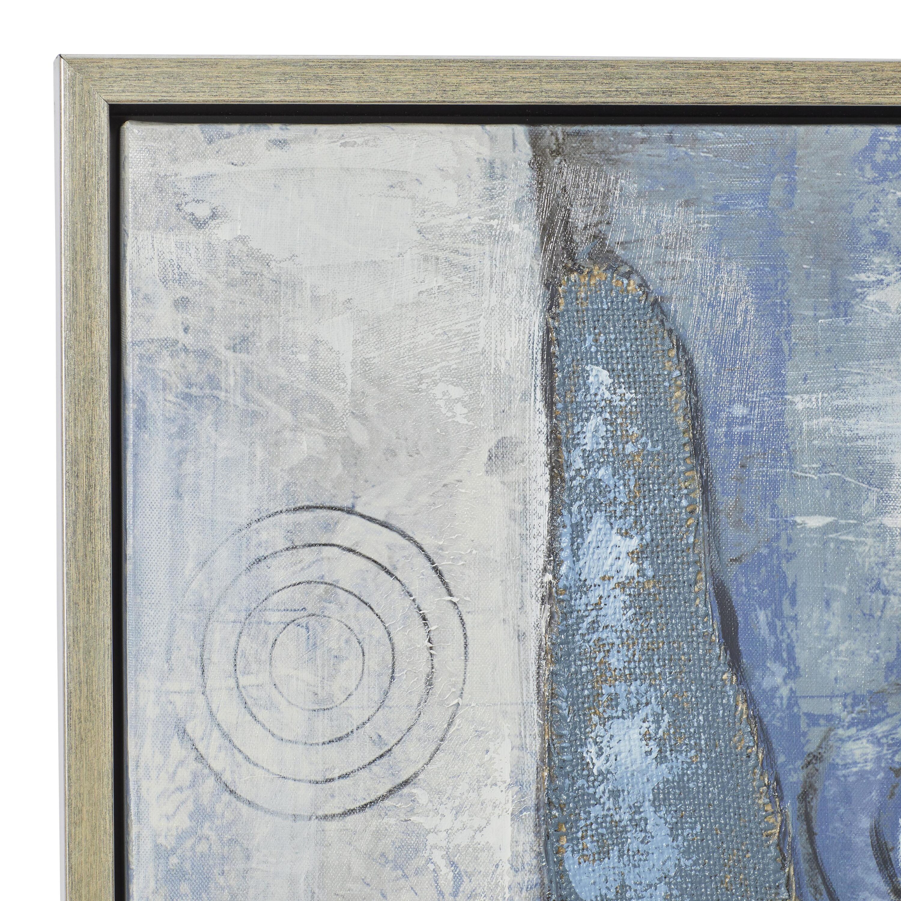 55" x 28" Blue and Gray Abstract Canvas Wall Art with Silver Frame