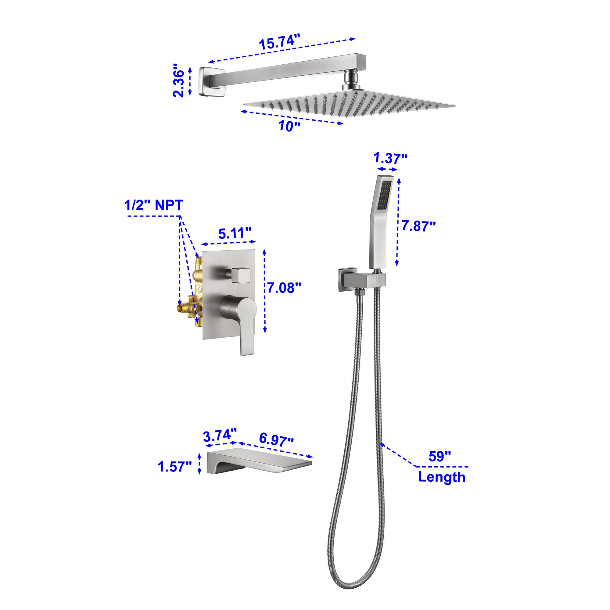 WELLFOR SPA-88016BN-10 Showerhead-Bar-Panels - View #2