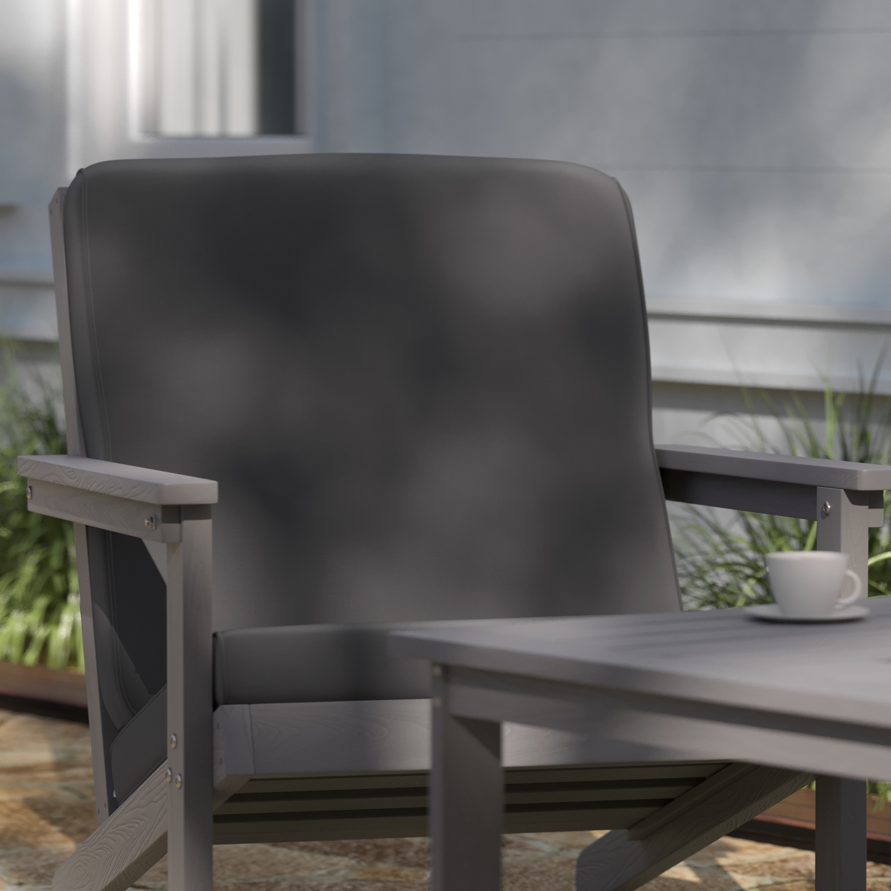 Gray Resin Frame Deep Seat Adirondack Chair with Cushions