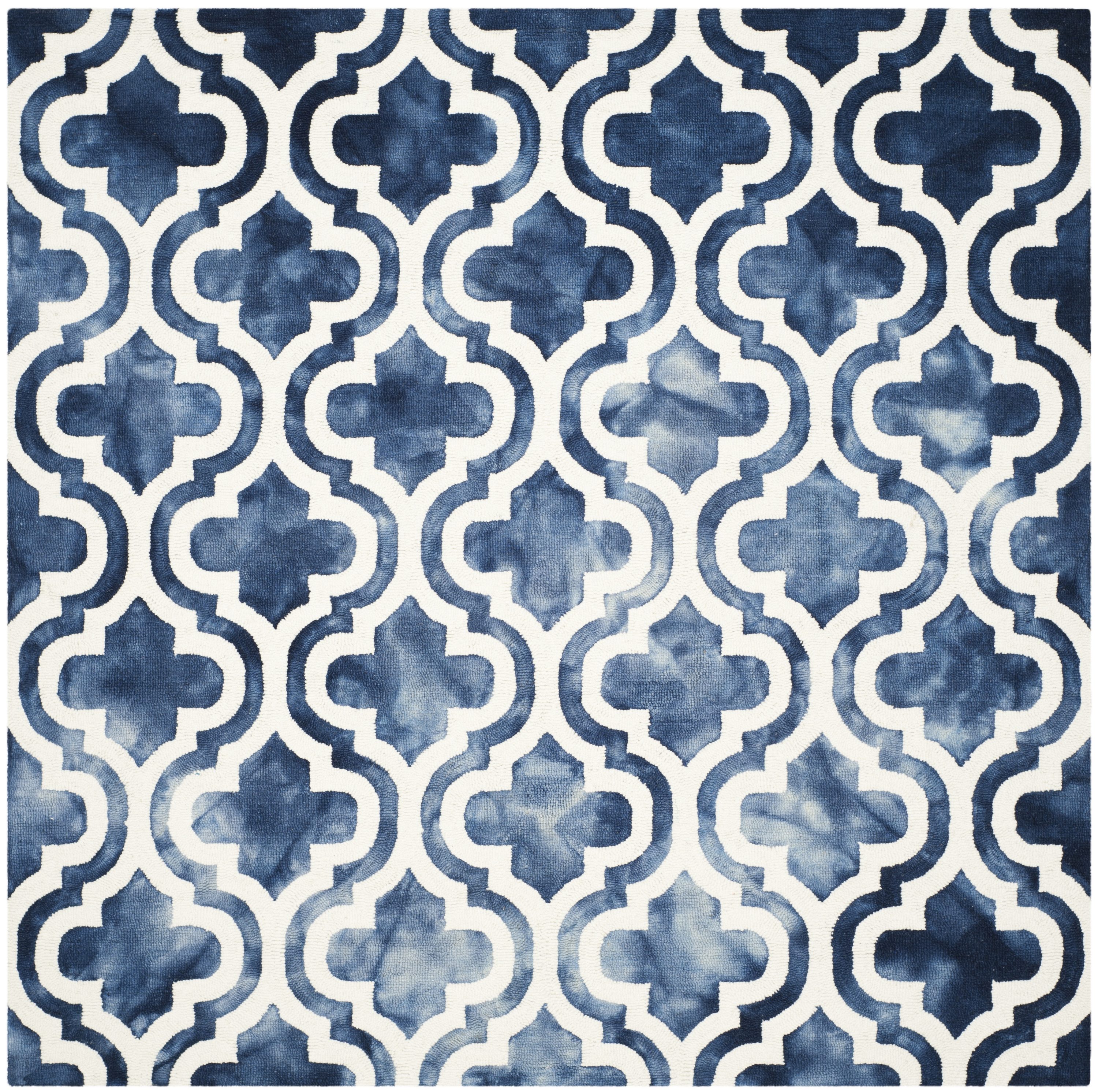 Safavieh DDY537N-7SQ Dip Dye Alana 7 x 7 (ft) Tufted Wool Navy/Ivory Square Indoor Trellis Bohemian/Eclectic Area rug